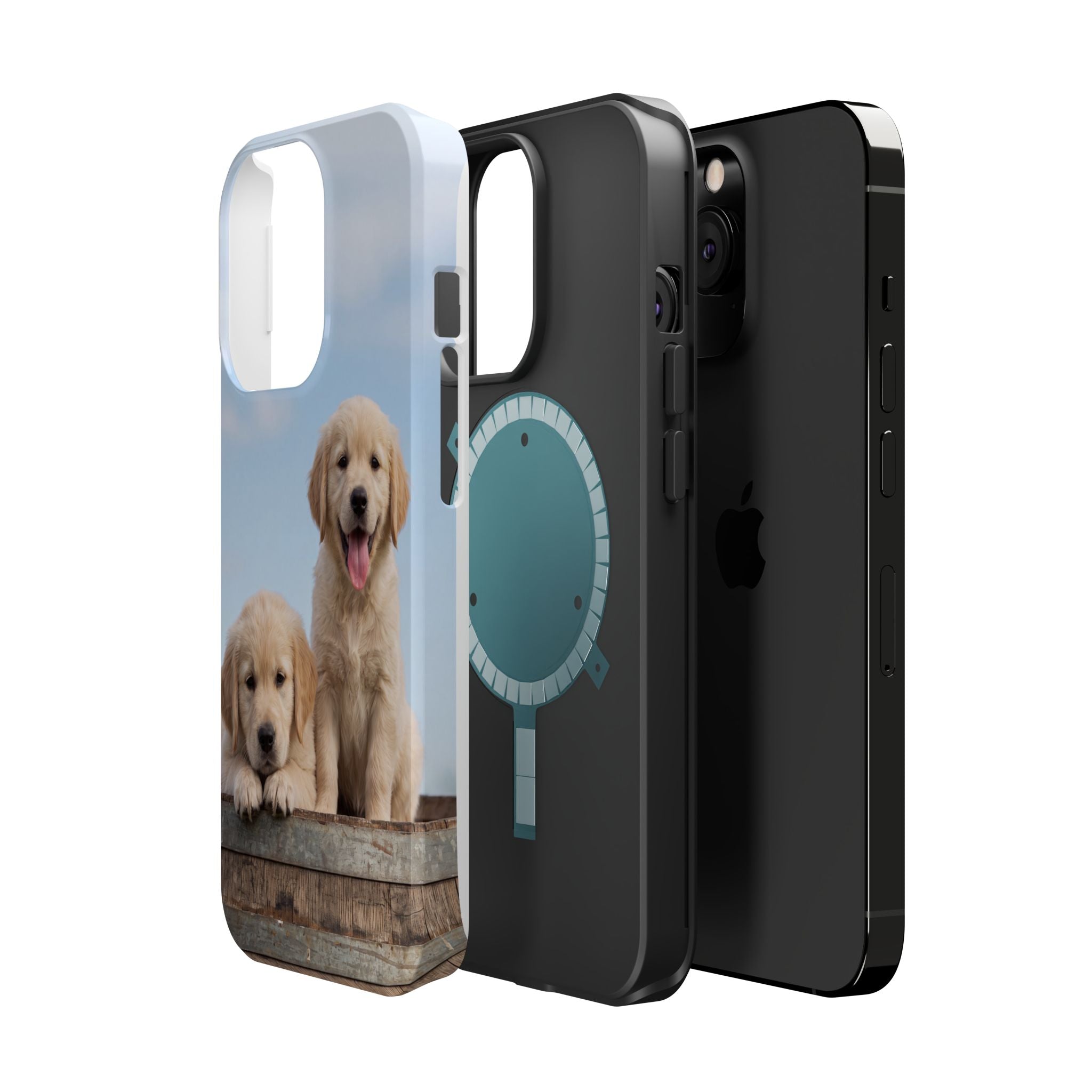 Golden Retriever Puppy Duo Phone Case — Impact-Resistant Wireless Charging Cover