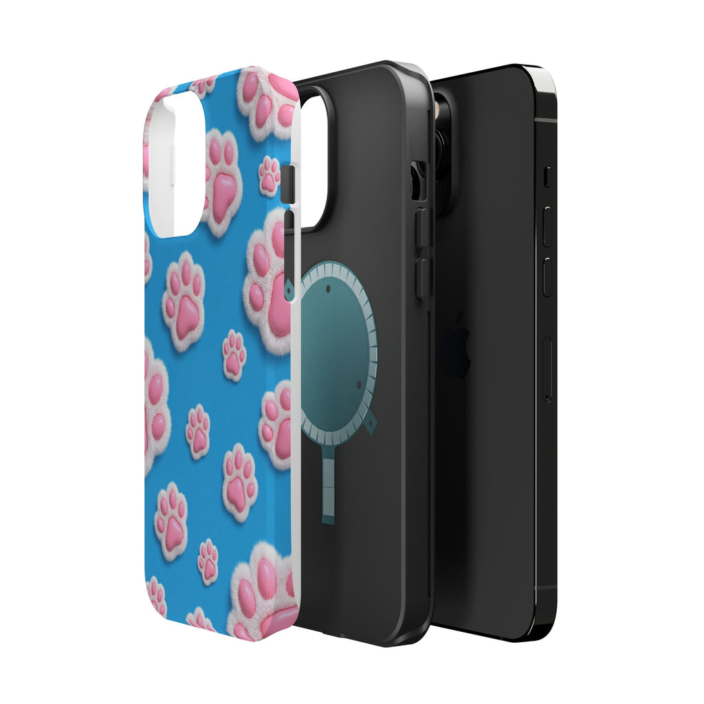 Fluffy Paw Print Phone Case | Cute 3D Pink Paw Pattern Case for Dog & Cat Lovers | iPhone & Samsung
