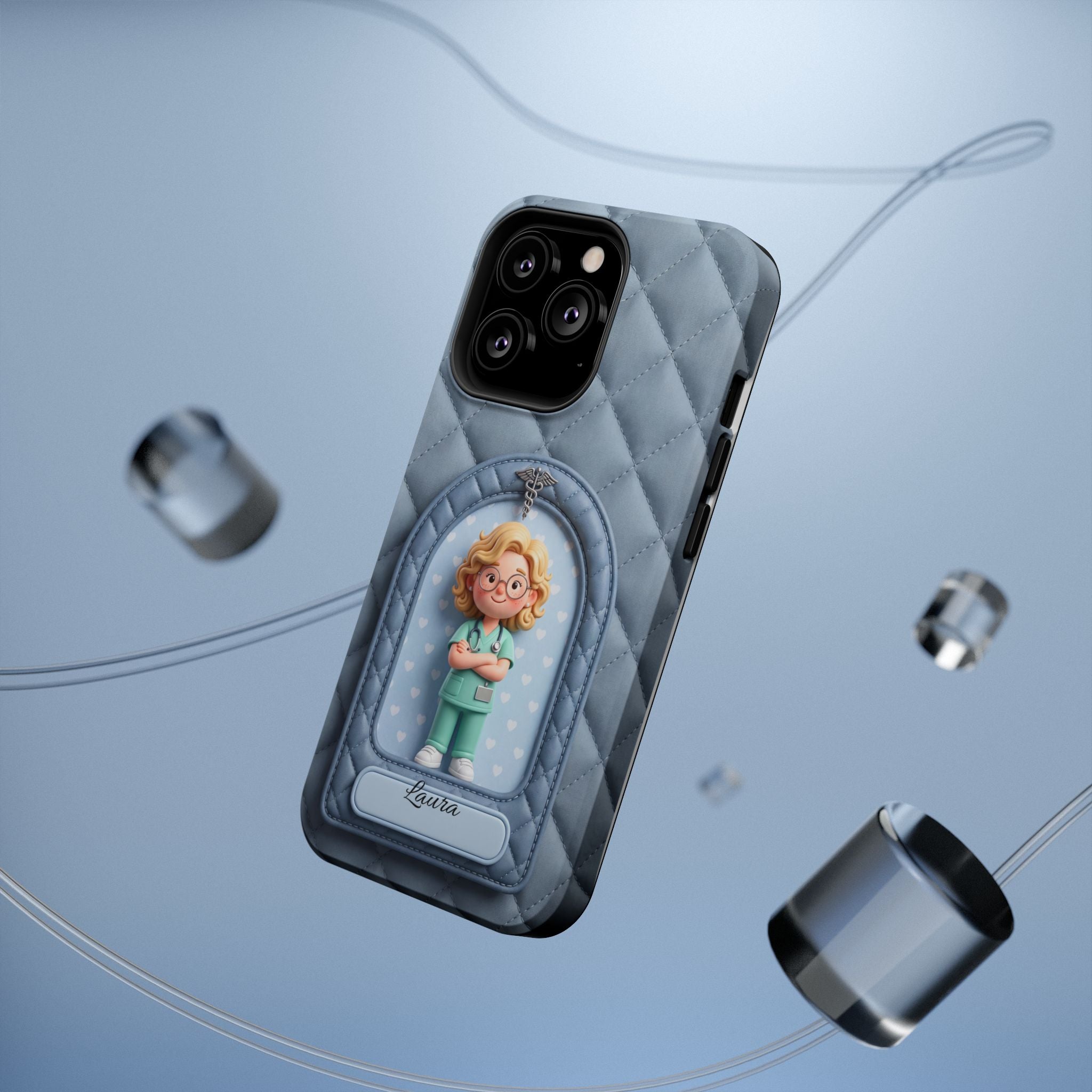 Personalized Quilted Nurse Phone Case — Wireless Charging Cover