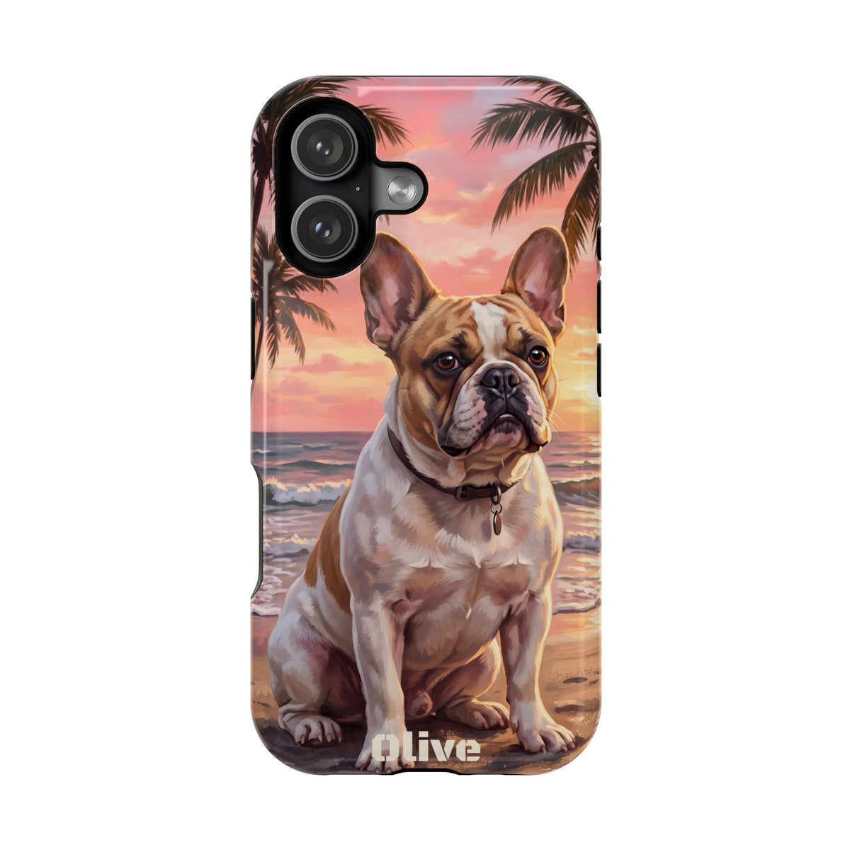 Personalized French Bulldog Beach Portrait Phone Case — Wireless Charging Cover