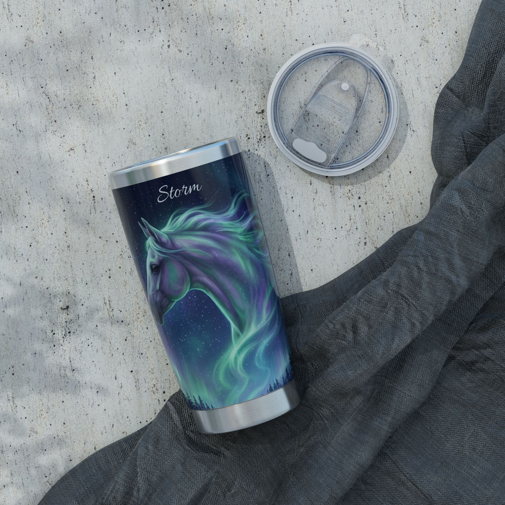 Horse Personalized Tumbler | Aurora Borealis Art — 20 oz Stainless Travel Mug