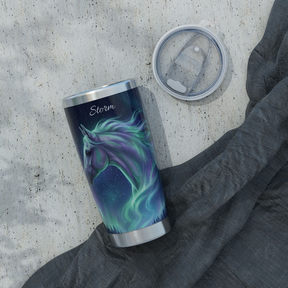 Horse Personalized Tumbler | Aurora Borealis Art — 20 oz Stainless Travel Mug