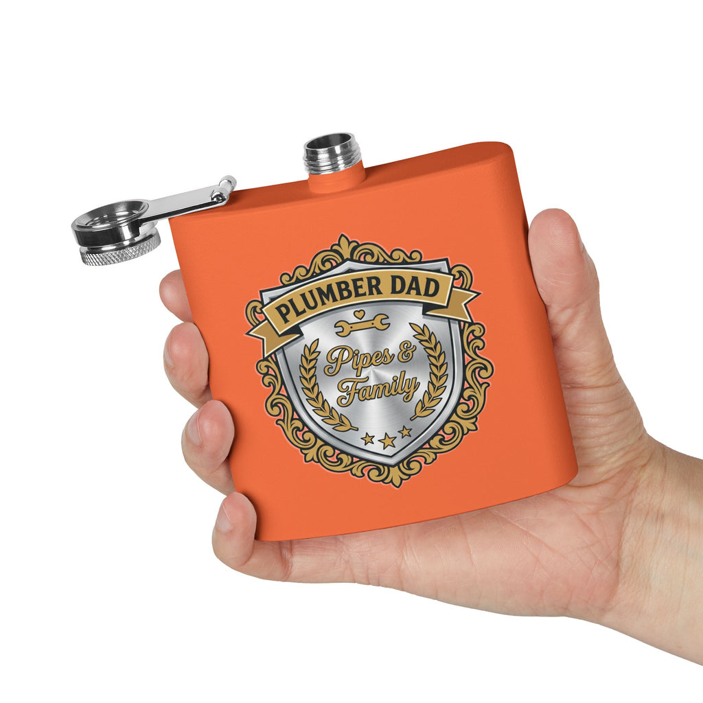 Flask — "Plumber Dad: Pipes & Family" 6oz Stainless Steel Hip Flask