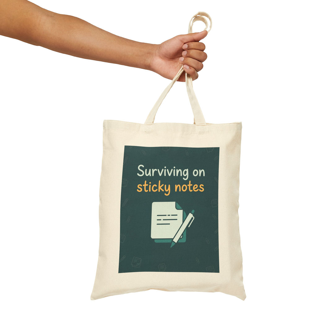 ⁠Surviving on Sticky Notes | Teacher Tote Bag | Teacher Appreciation Gift, Funny Teacher Tote Bag