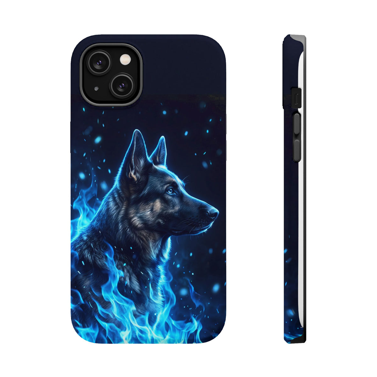 German Shepherd Phone Case | Blue Flame Art — Tough Magnetic Case with Wireless Charging