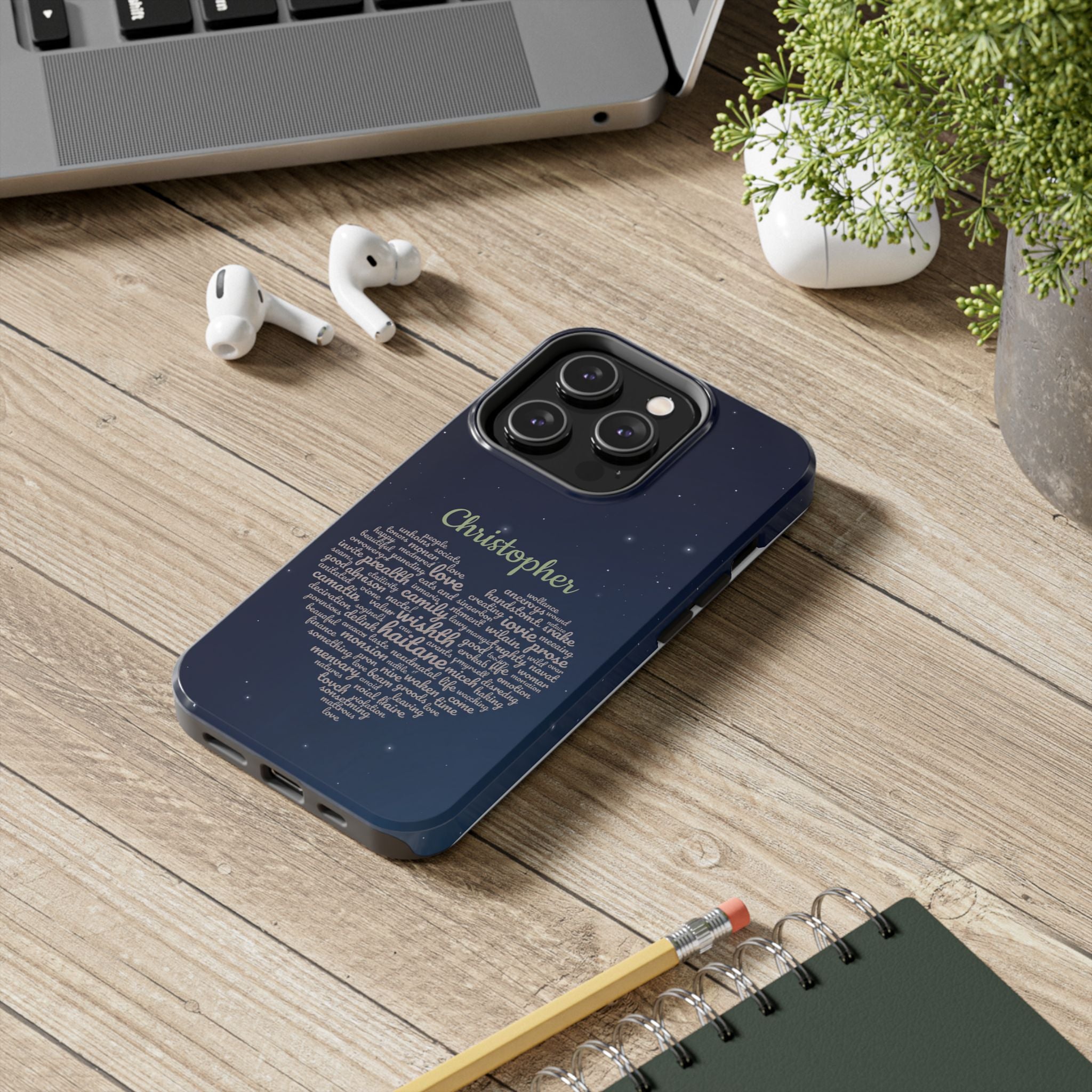 Personalized Teacher Heart Word Cloud Phone Case — Custom Name Starry Design