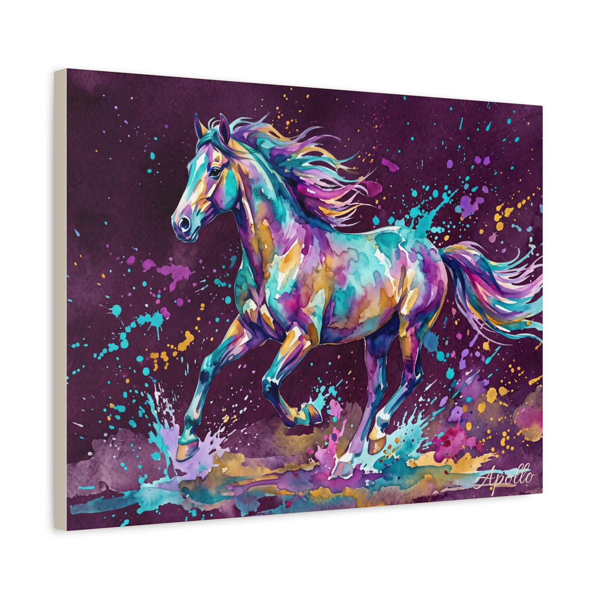Horse Personalized Canvas | Colorful Watercolor Galloping Horse Wall Art