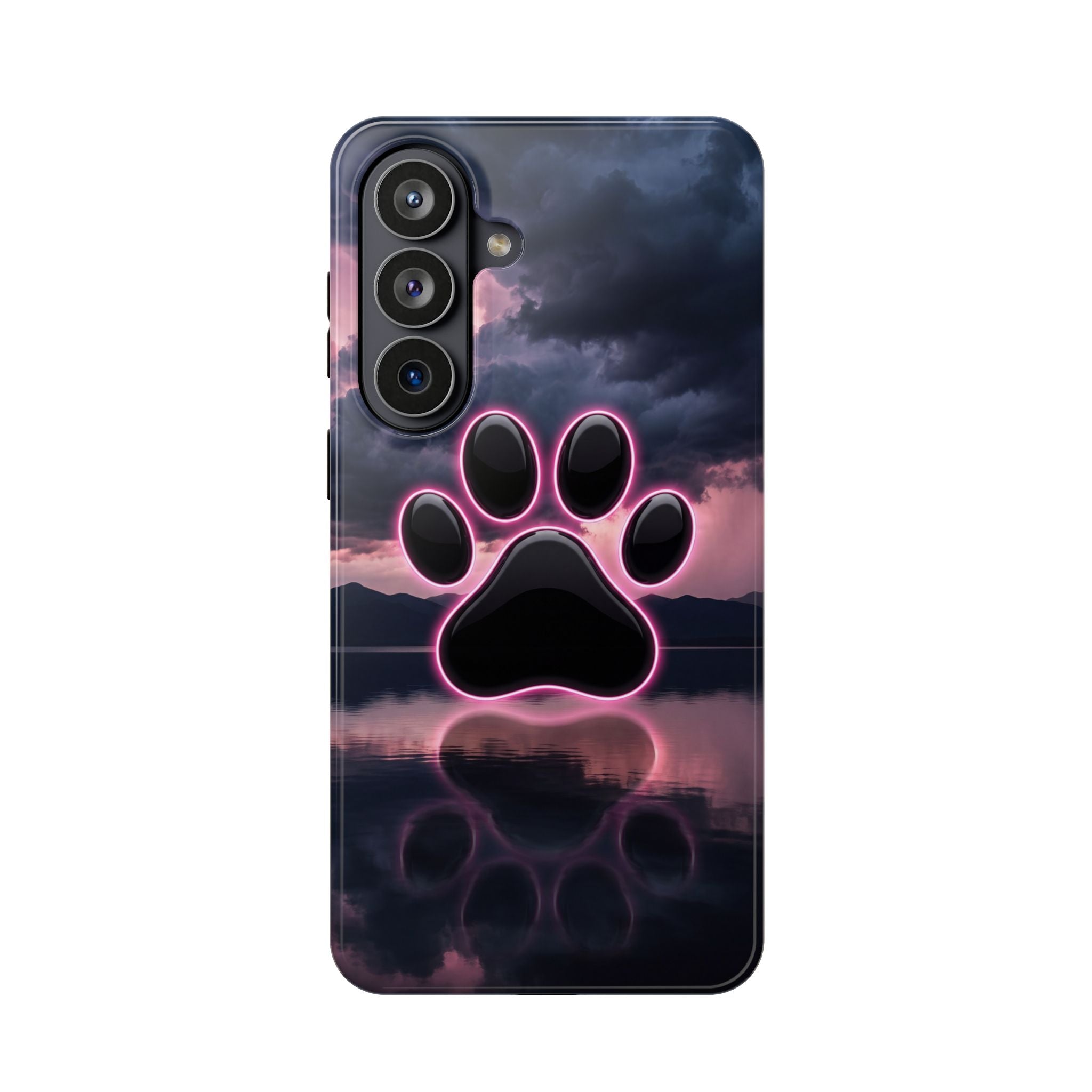 Neon Paw Print Phone Case — Impact-Resistant Wireless Charging Cover