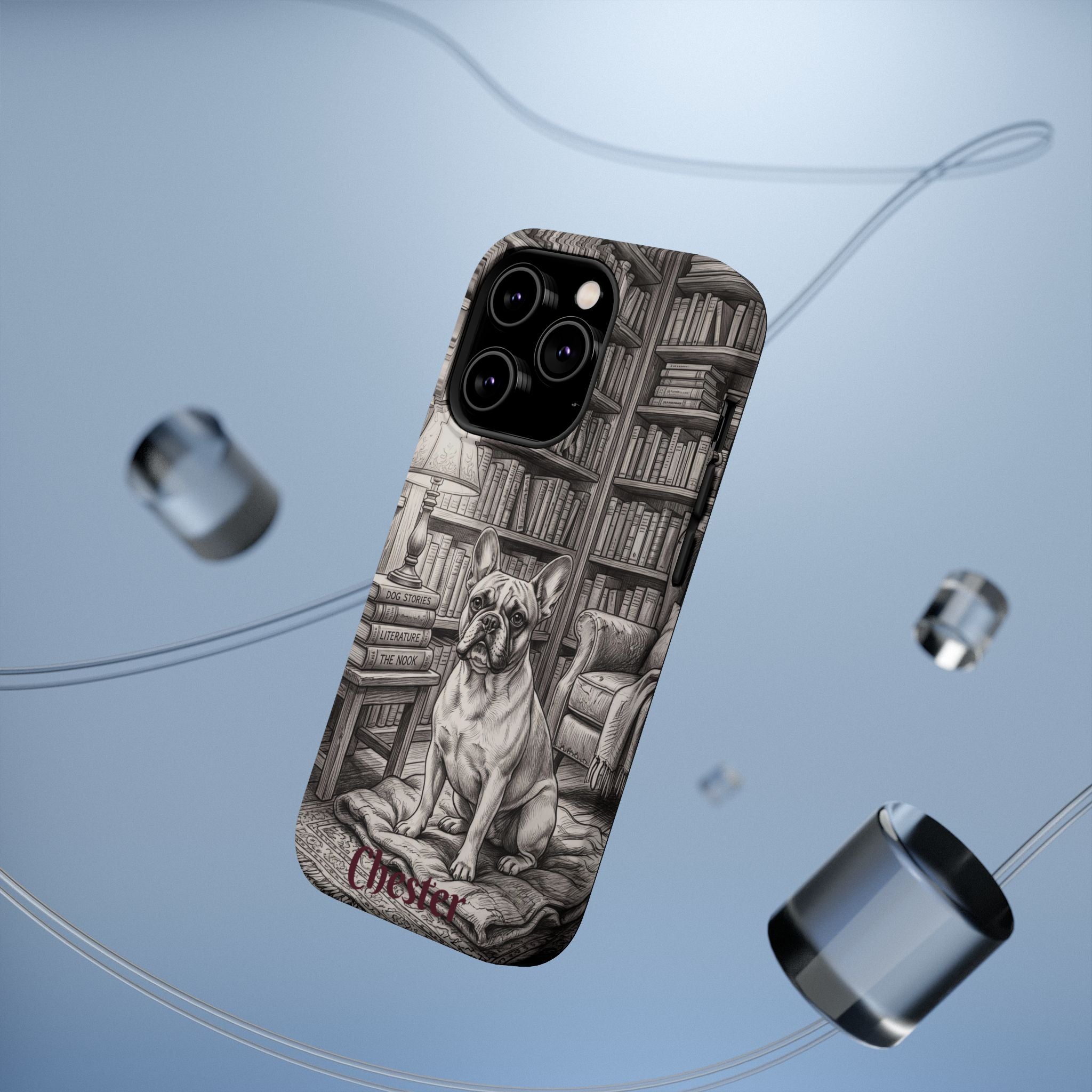 Personalized French Bulldog Library Study Phone Case — Wireless Charging Cover