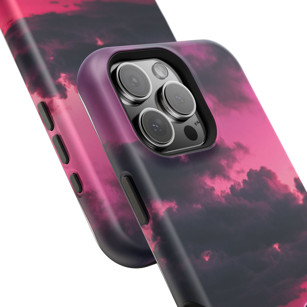 iPhone & Samsung Magnetic Impact-Resistant Phone Case — Pink Twilight Cloud with Paw Print