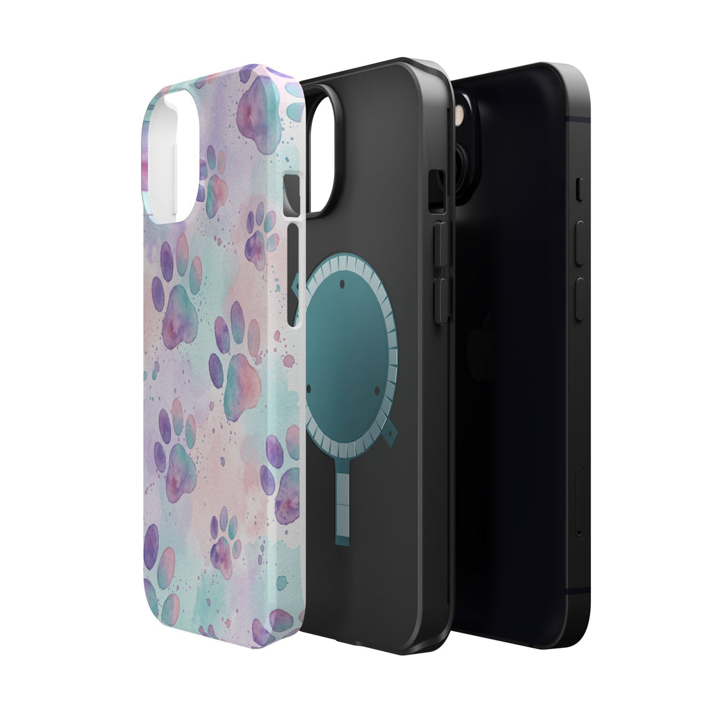 Watercolor Paw Print Phone Case — Impact-Resistant Wireless Charging Cover