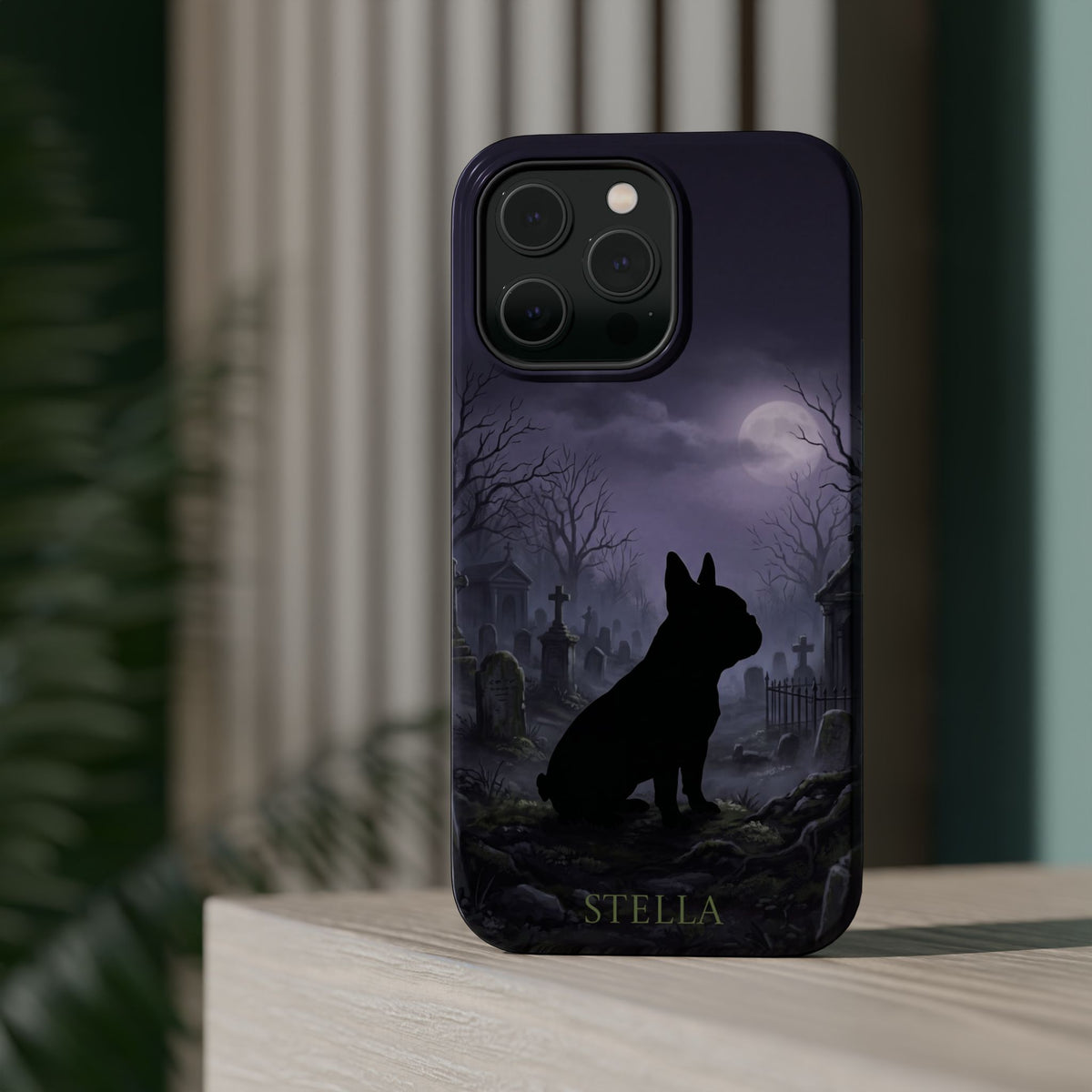 Personalized French Bulldog Moonlit Graveyard Phone Case — Wireless Charging Cover