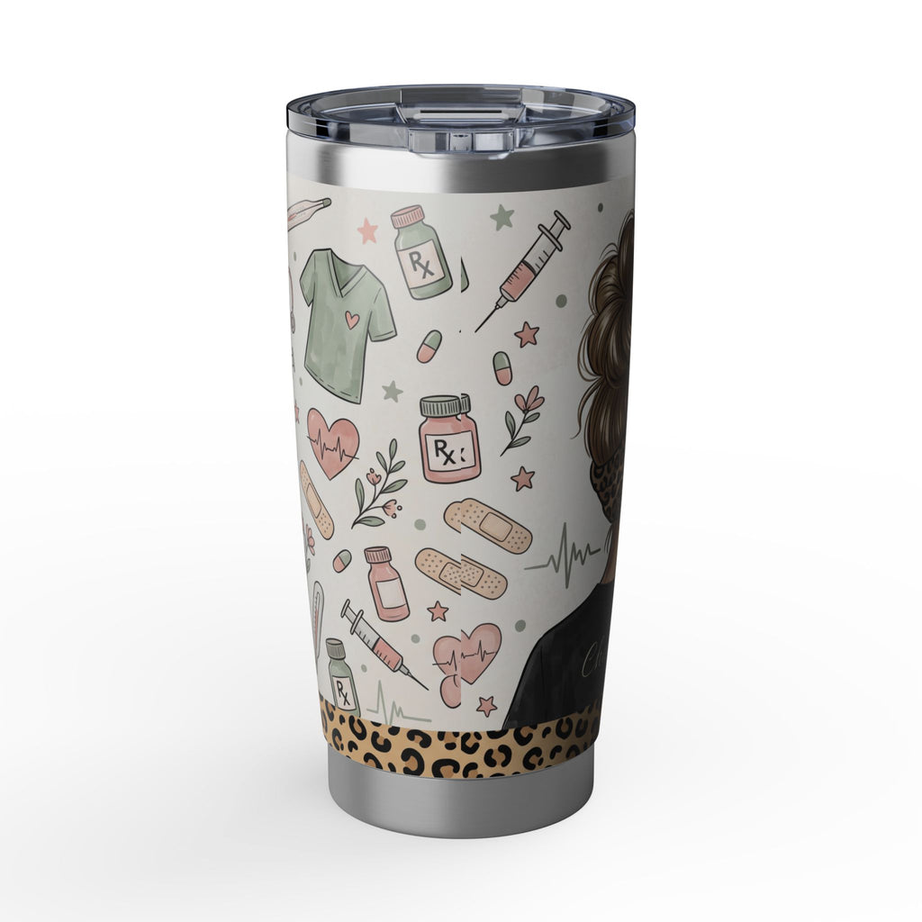 Personalized Leopard Bandana Nurse Tumbler – Custom Name Black Scrubs 20 oz