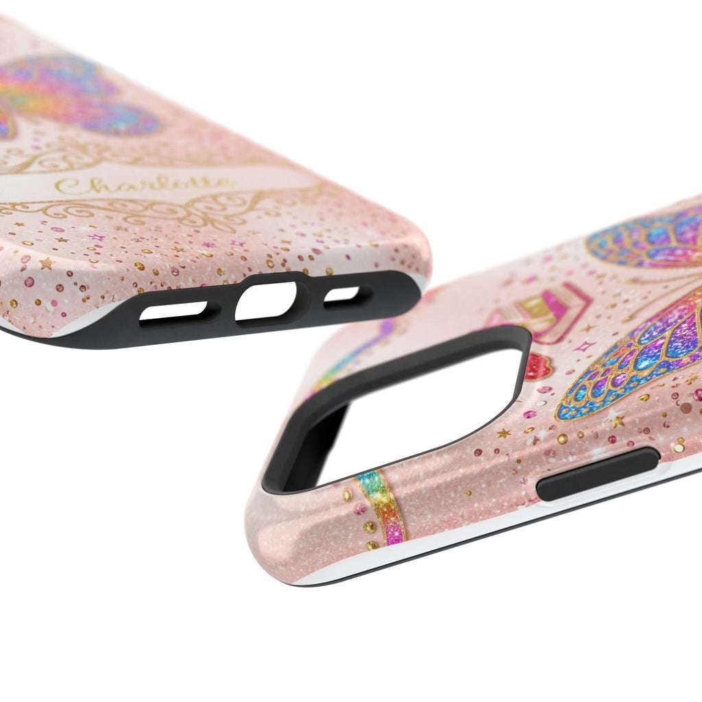 Blush Glitter Butterfly Personalized Teacher Phone Case — Wireless Charging Cover