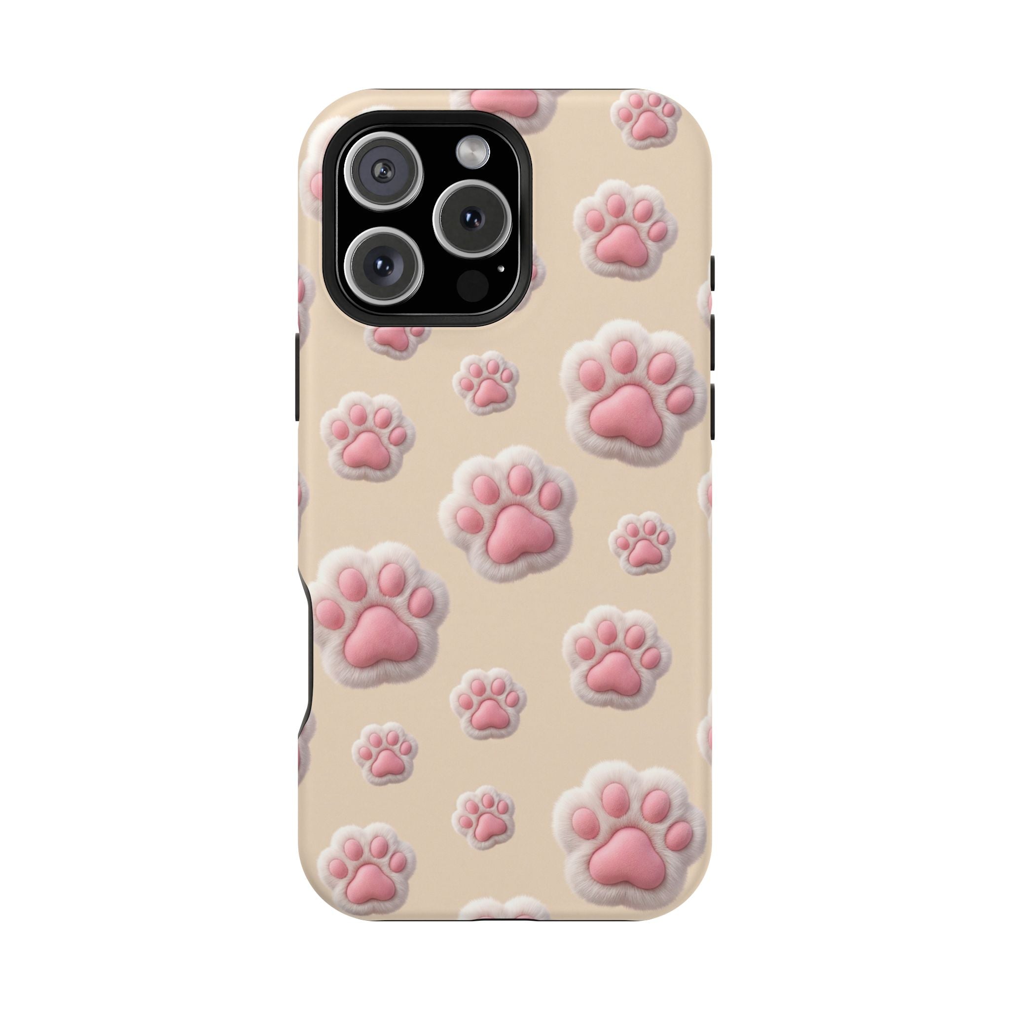 Pink Paw Print Phone Case — Impact-Resistant Wireless Charging Cover
