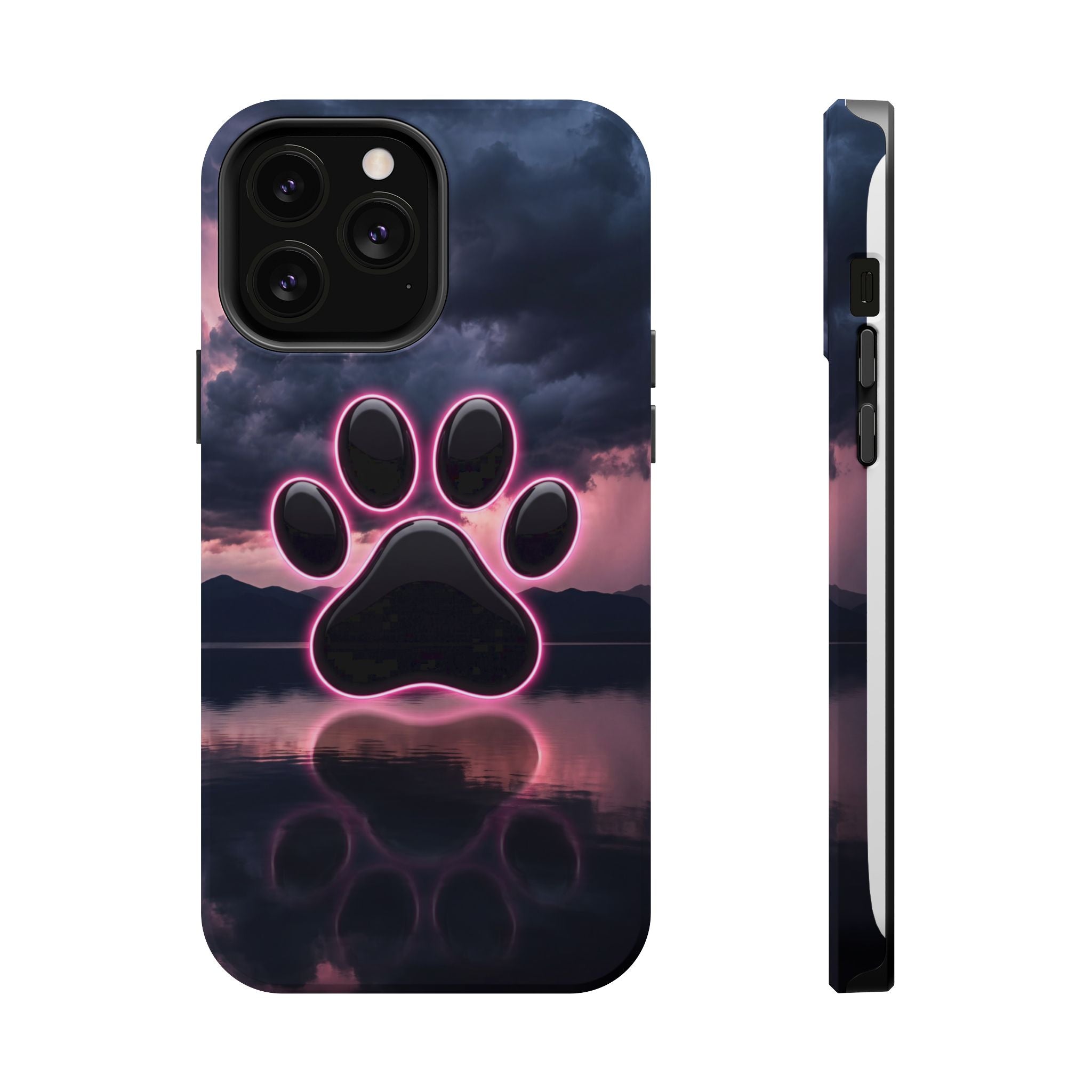 Neon Paw Print Phone Case — Impact-Resistant Wireless Charging Cover