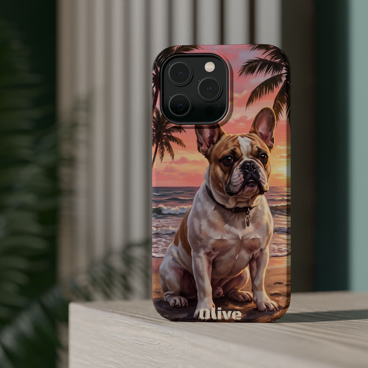 Personalized French Bulldog Beach Portrait Phone Case — Wireless Charging Cover