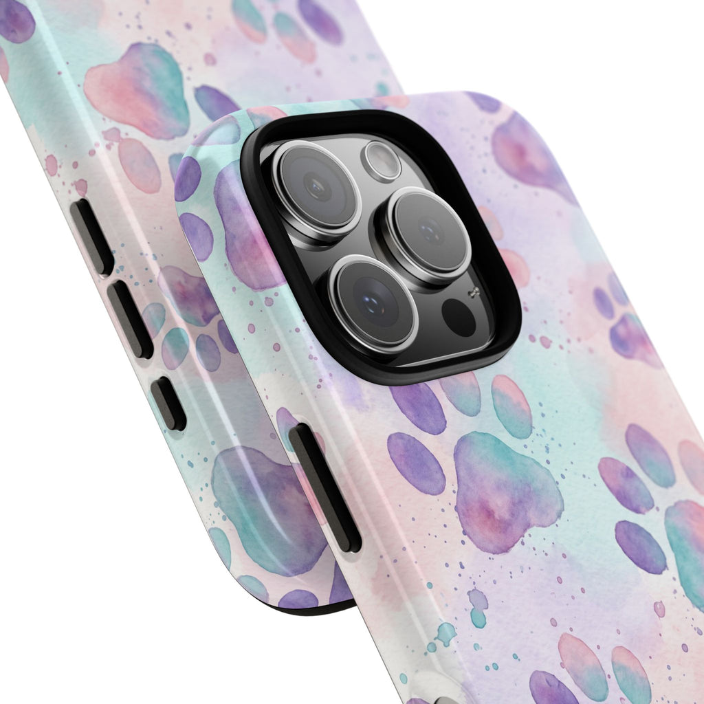 Watercolor Paw Print Phone Case | Pastel Purple, Teal & Pink Artistic Pattern | Samsung & iPhone