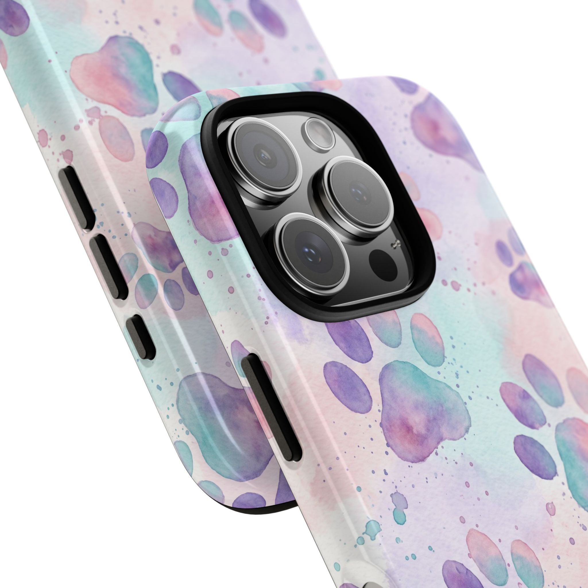 Watercolor Paw Print Phone Case | Pastel Purple, Teal & Pink Artistic Pattern | Samsung & iPhone
