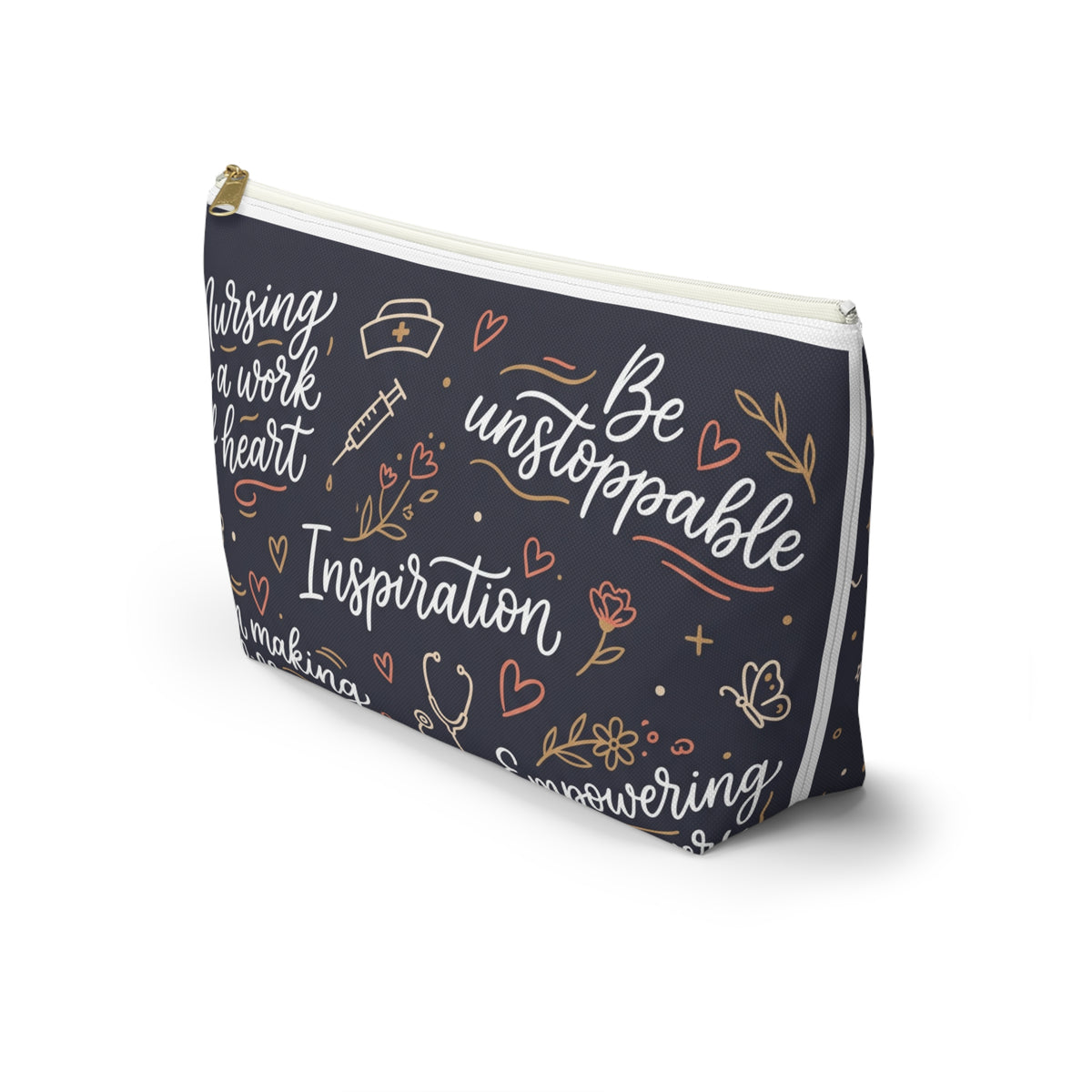 Nursing Boho Quote Accessory Pouch — T-Bottom Zipper Bag