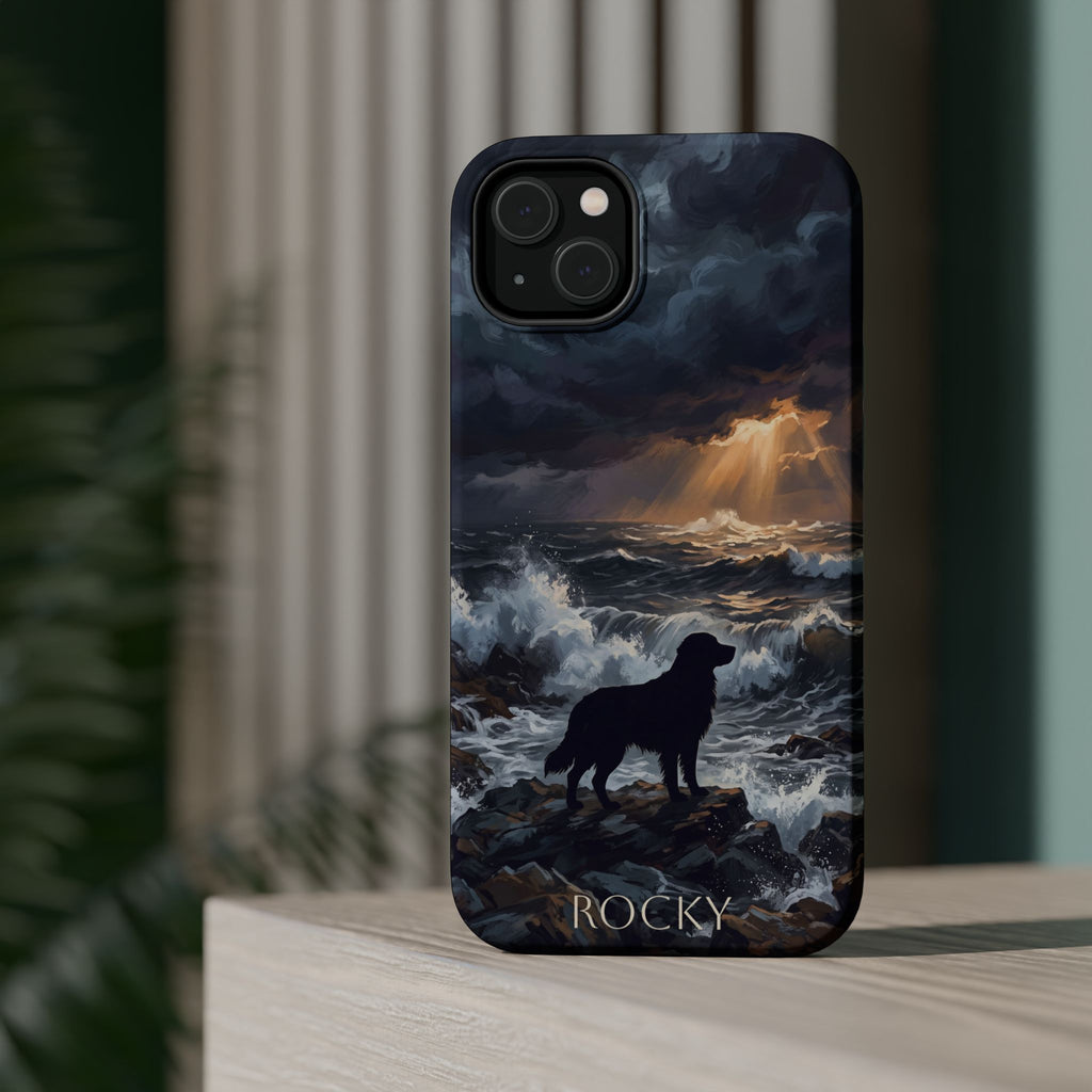 Personalized Golden Retriever Stormy Sea Phone Case — Wireless Charging Cover