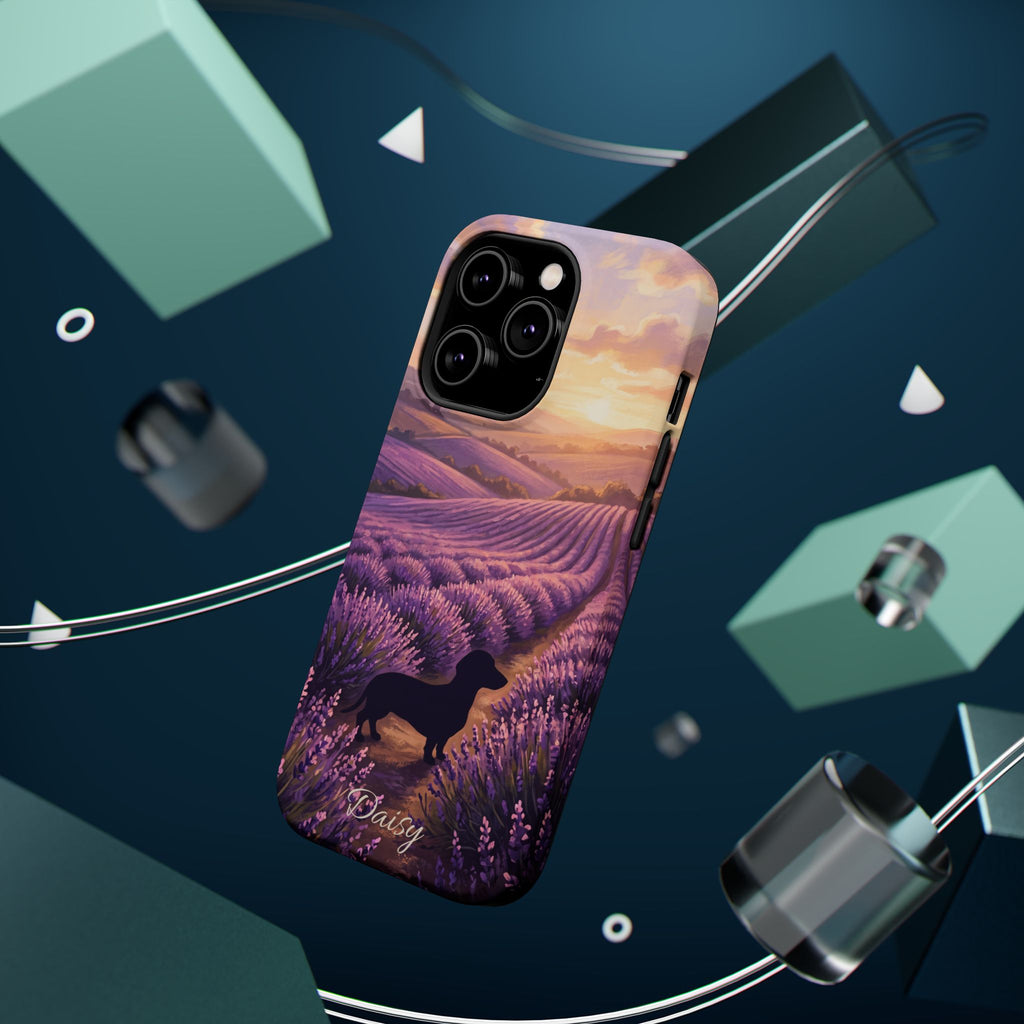 Personalized Dachshund Lavender Field Phone Case — Wireless Charging Cover