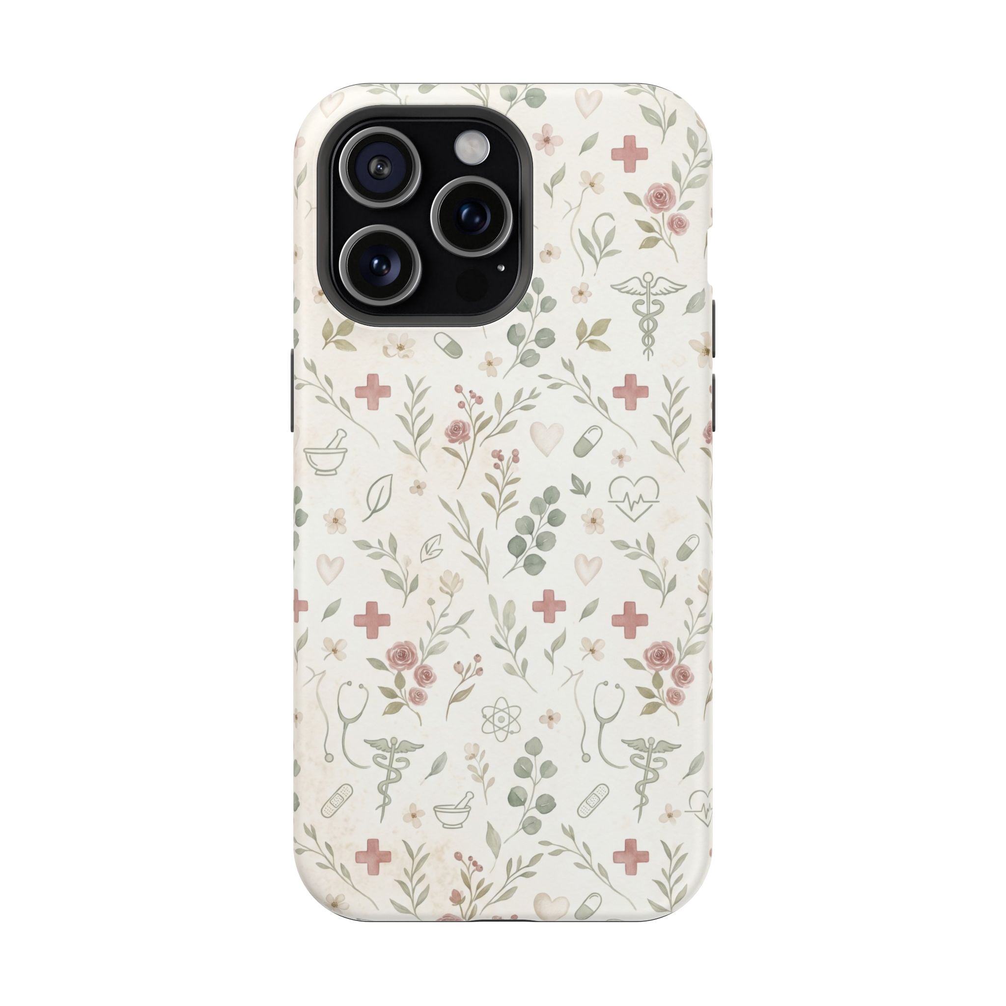 Floral Nurse Phone Case — Impact-Resistant Wireless Charging Cover