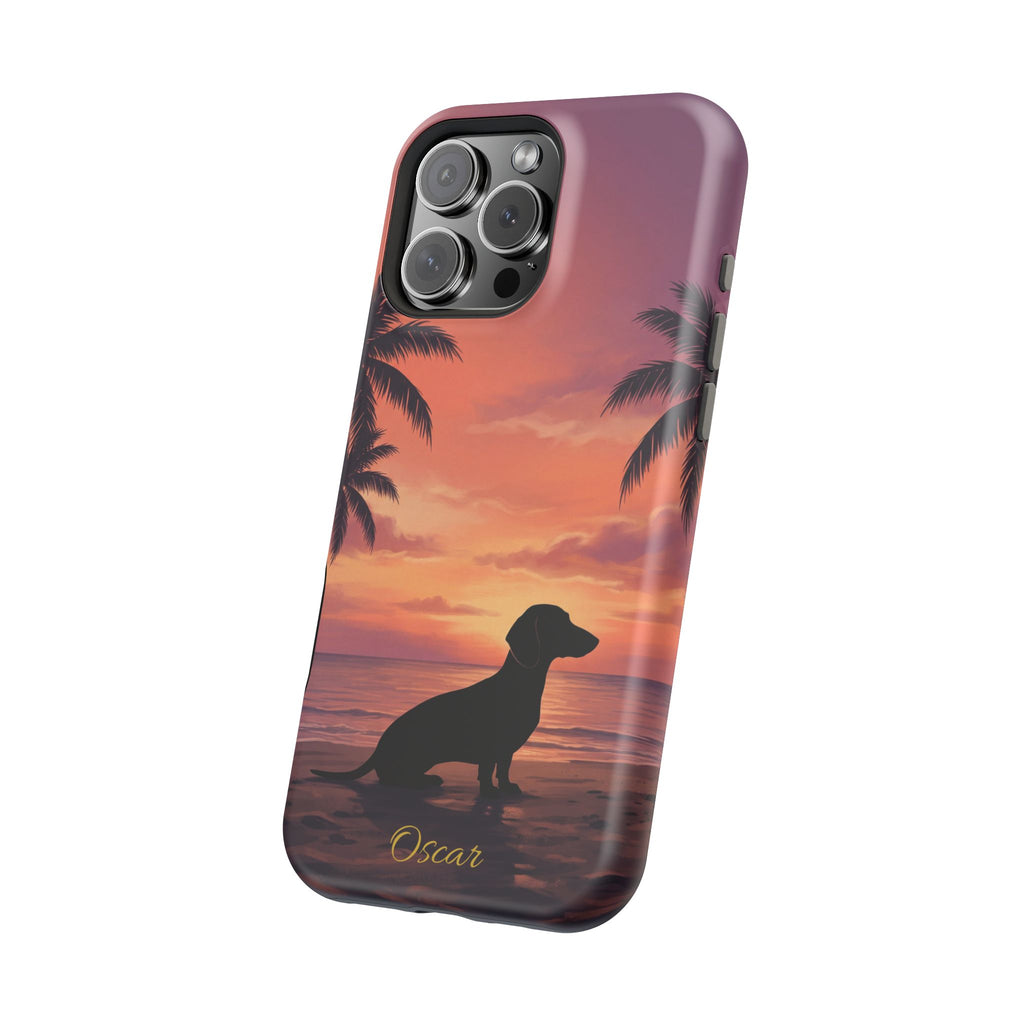 Personalized Dachshund Tropical Beach Sunset Phone Case — Wireless Charging Cover