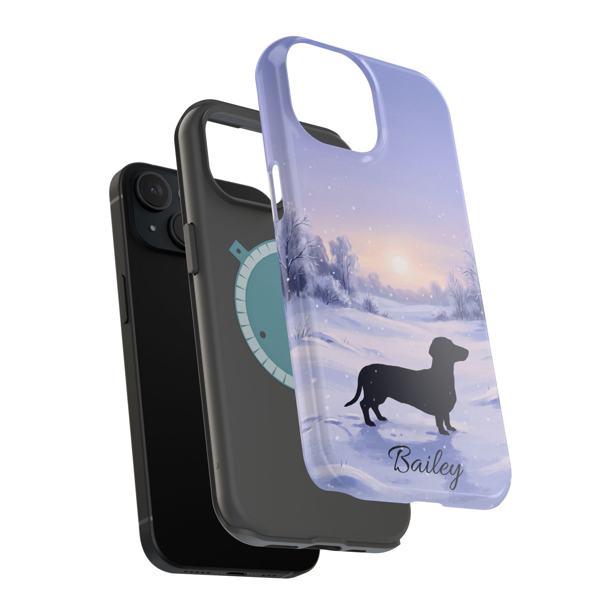 Personalized Dachshund Winter Snow Phone Case — Wireless Charging Cover