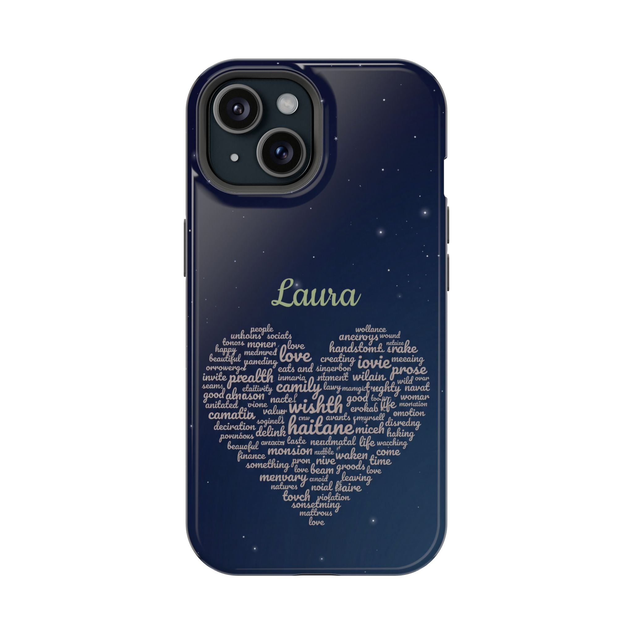Personalized Teacher Heart Word Art Phone Case — Navy Wireless Charging Cover