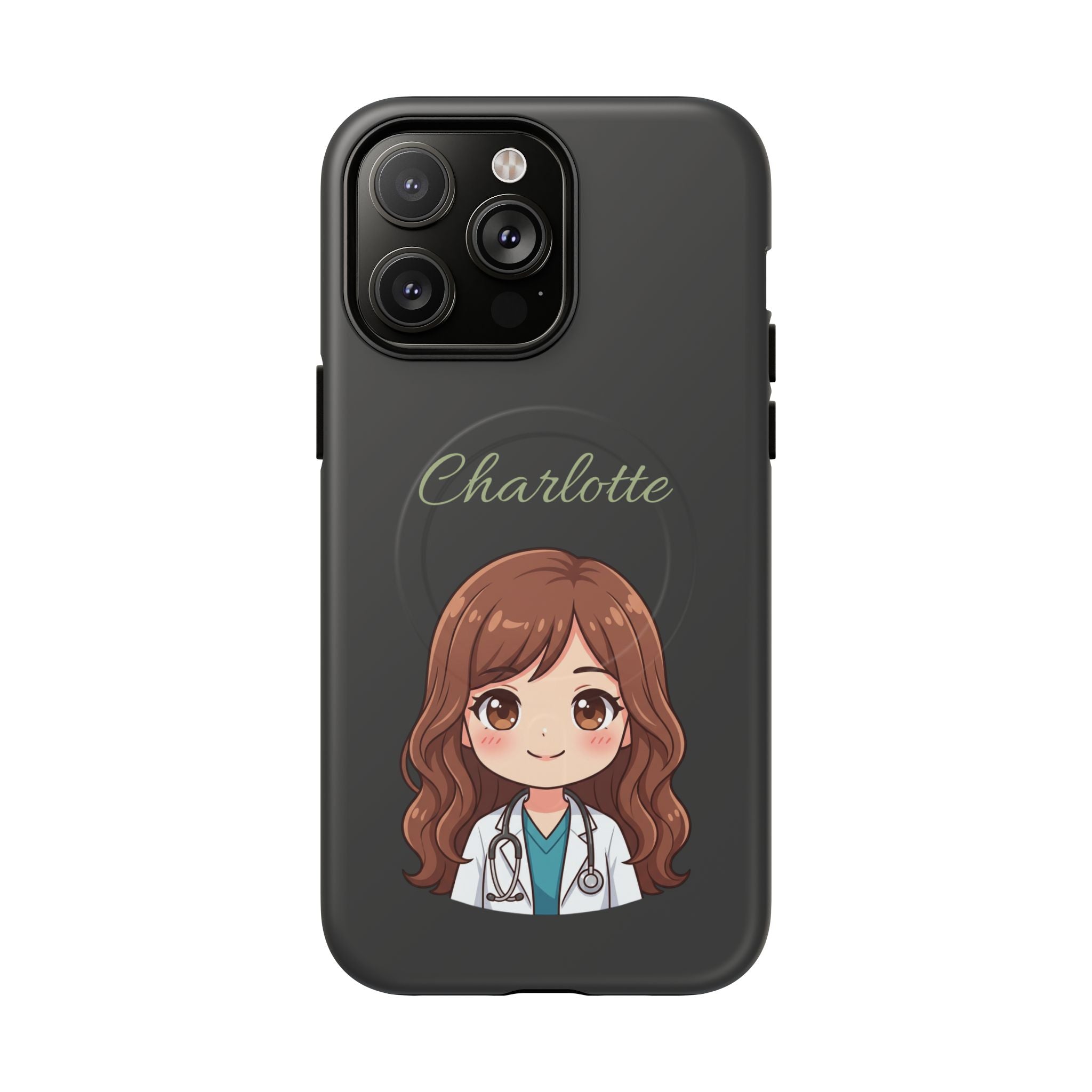 Personalized Tough Magnetic Phone Case | With Custom Name – Cute Illustrated Nurse Character Case for iPhones