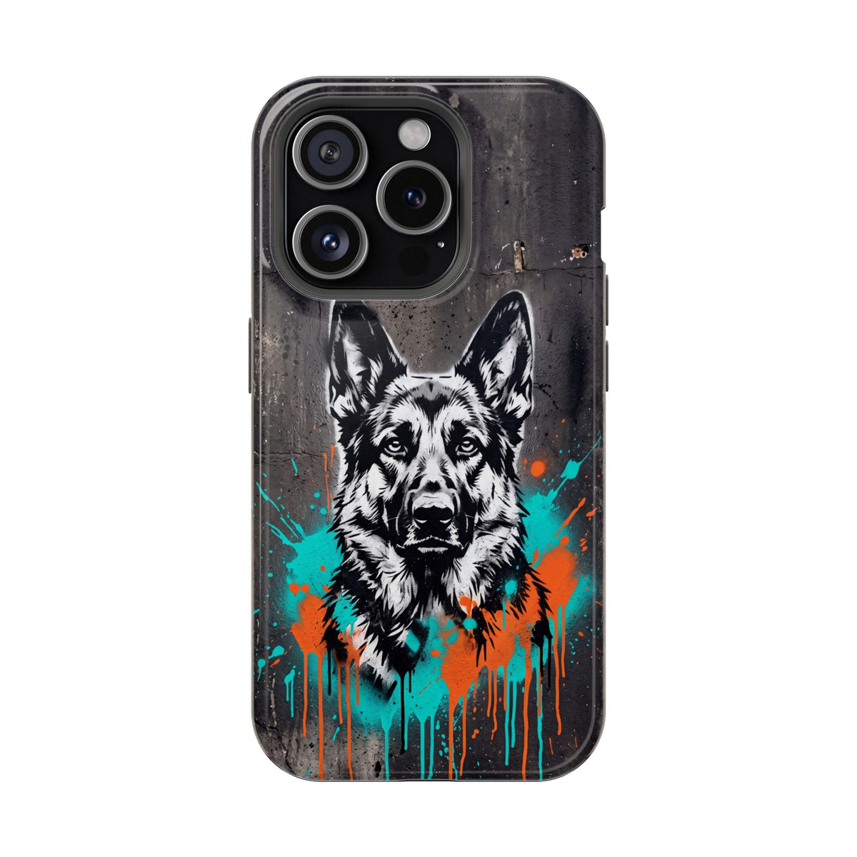 German Shepherd Phone Case | Graffiti Street Art — Tough Magnetic Case with Wireless Charging
