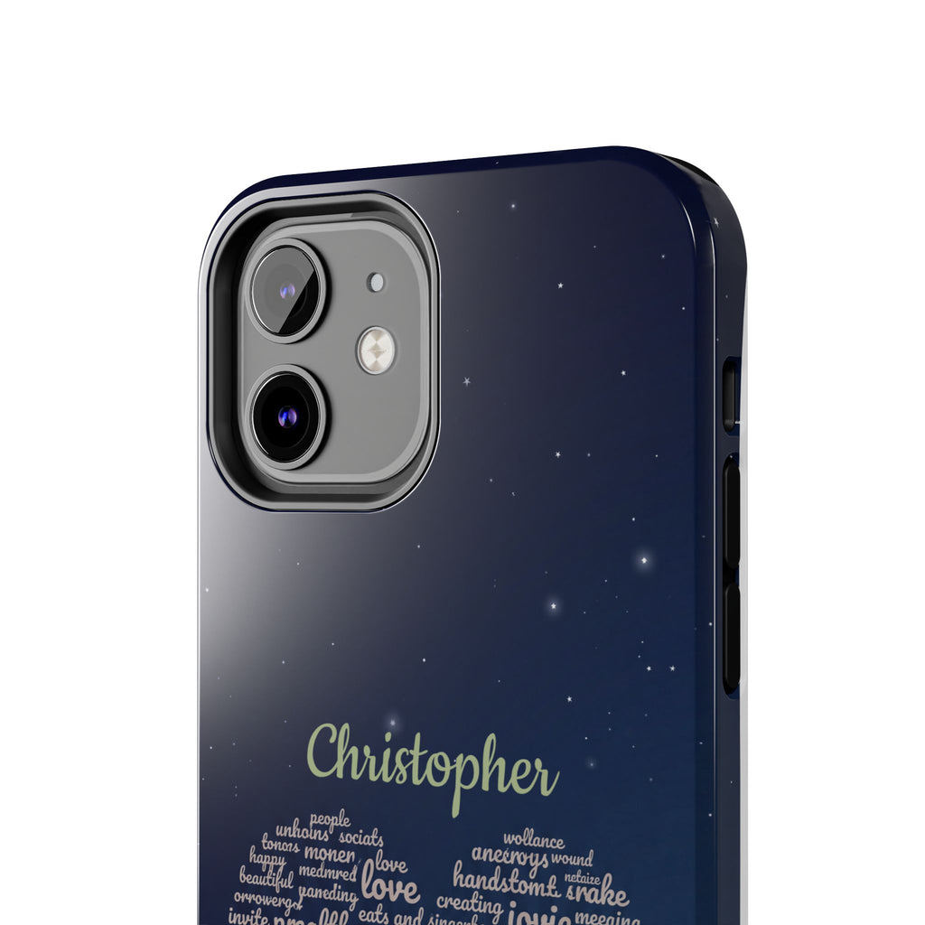 Personalized Teacher Heart Word Cloud Phone Case — Custom Name Starry Design