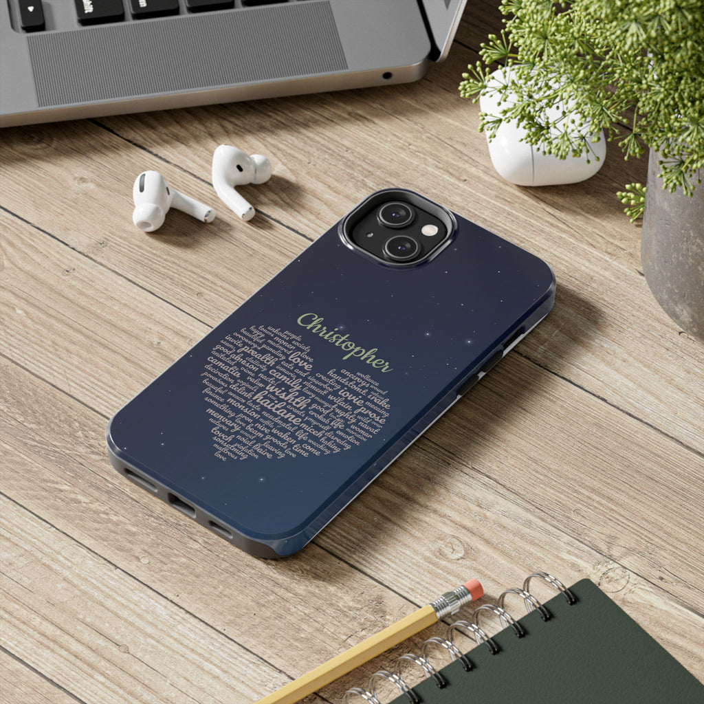 Personalized Teacher Heart Word Cloud Phone Case — Custom Name Starry Design