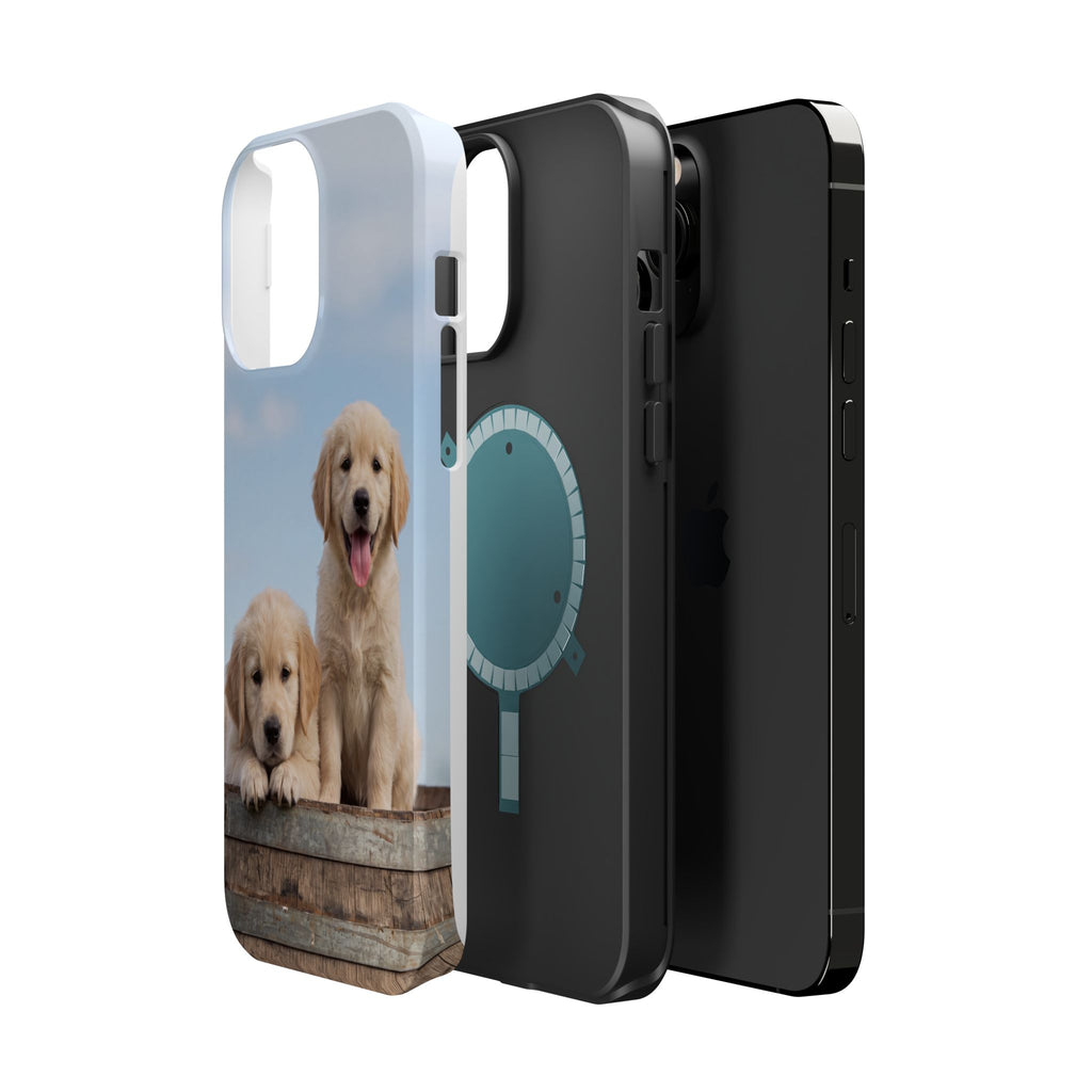 Golden Retriever Puppy Duo Phone Case — Impact-Resistant Wireless Charging Cover