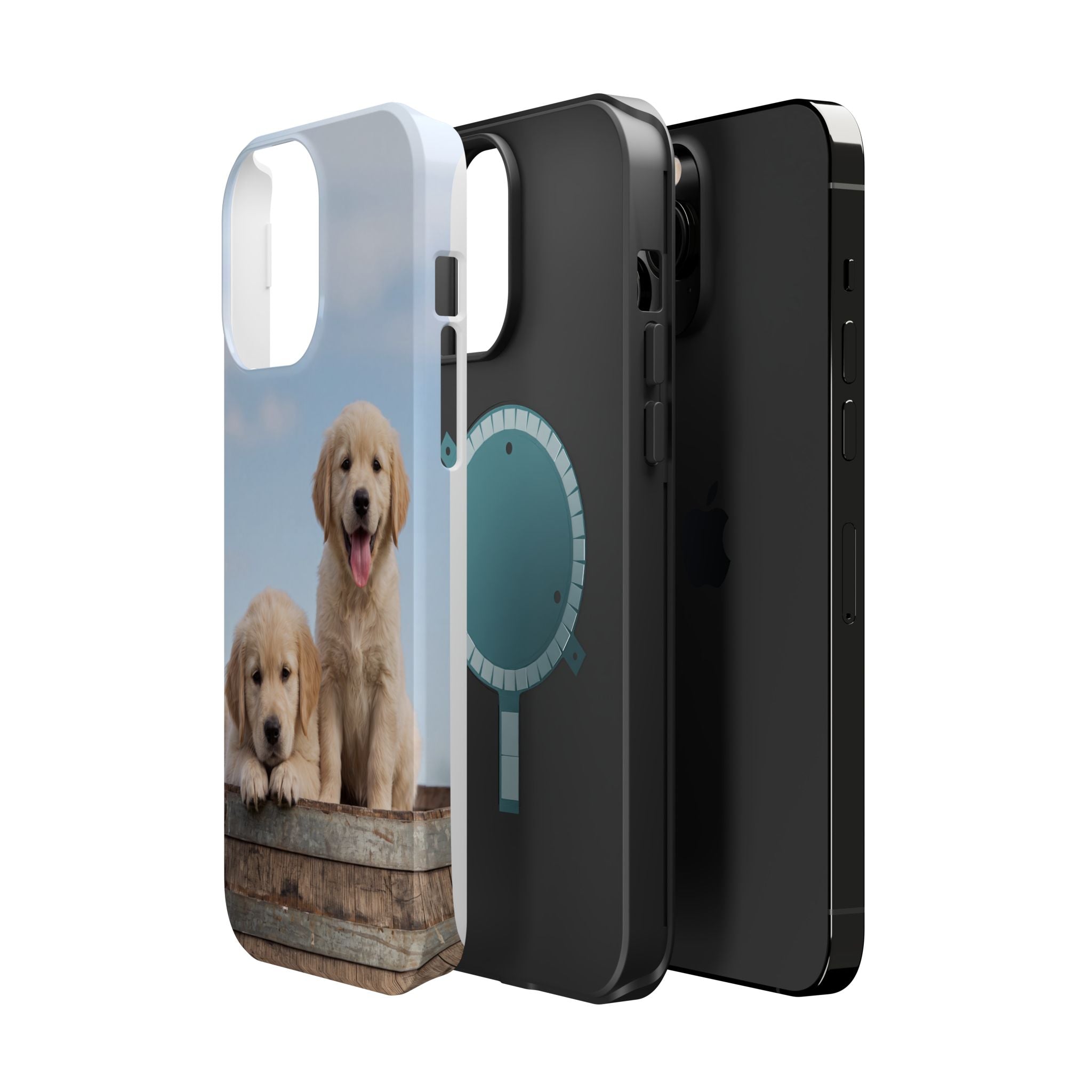 Golden Retriever Puppy Duo Phone Case — Impact-Resistant Wireless Charging Cover