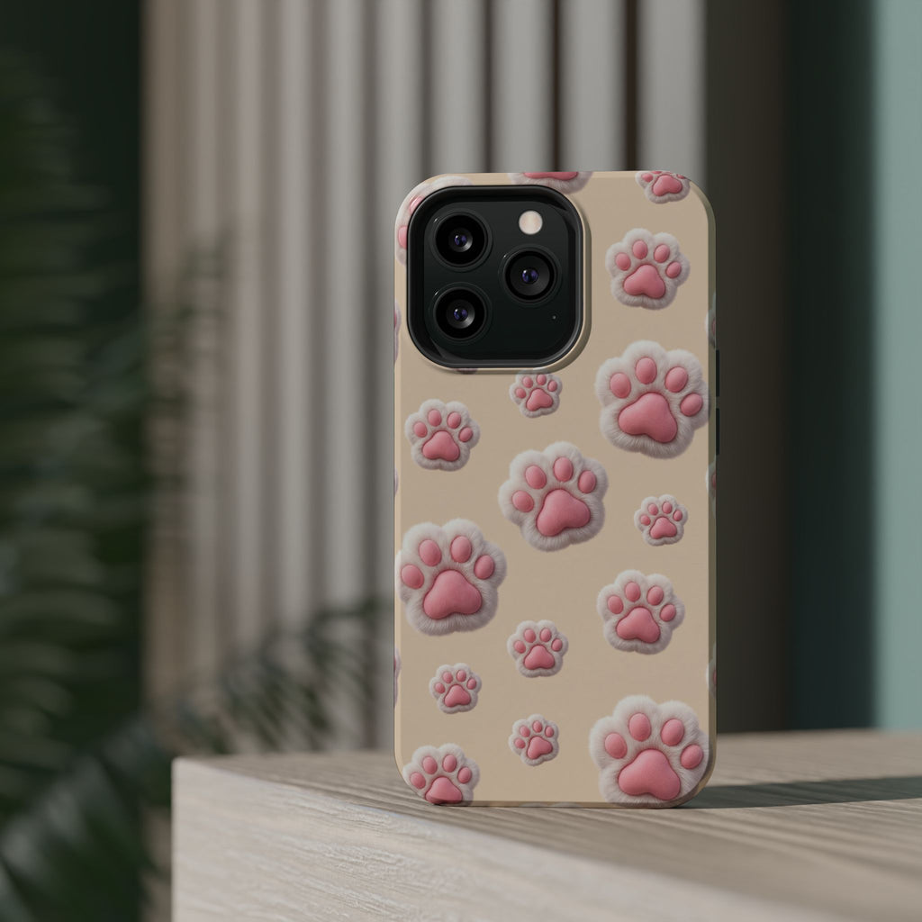 Pink Paw Print Phone Case — Impact-Resistant Wireless Charging Cover
