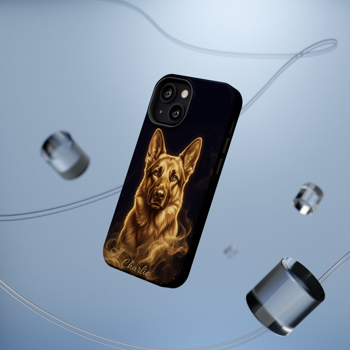 German Shepherd Phone Case | Personalized Gold Glow Art — Tough Magnetic Case with Wireless Charging
