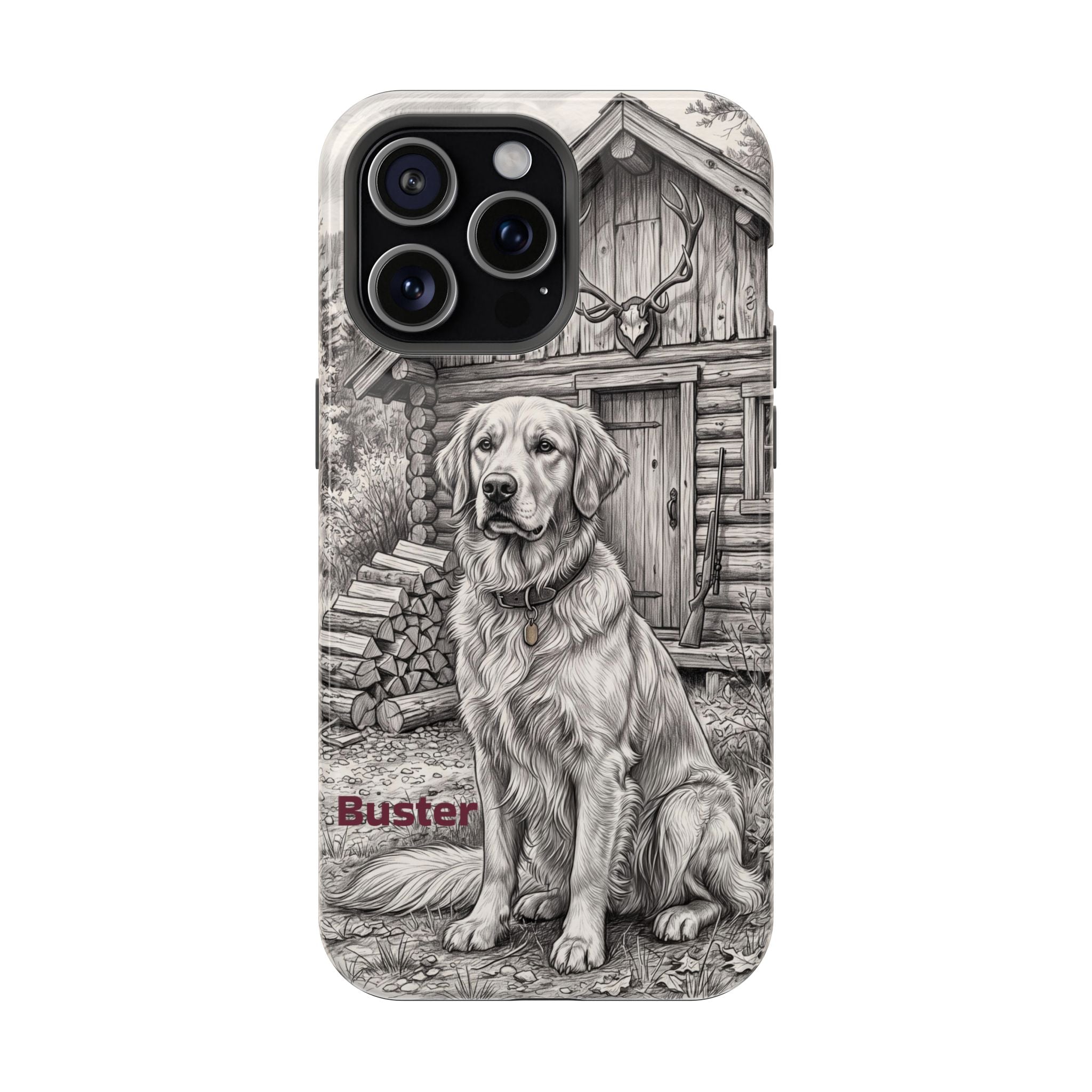 Personalized Golden Retriever Cabin Porch Phone Case — Wireless Charging Cover