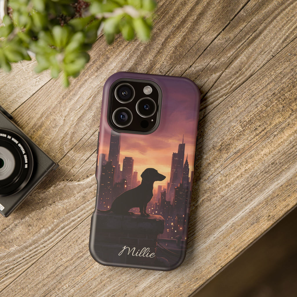 Personalized Dachshund City Skyline Phone Case — Wireless Charging Cover