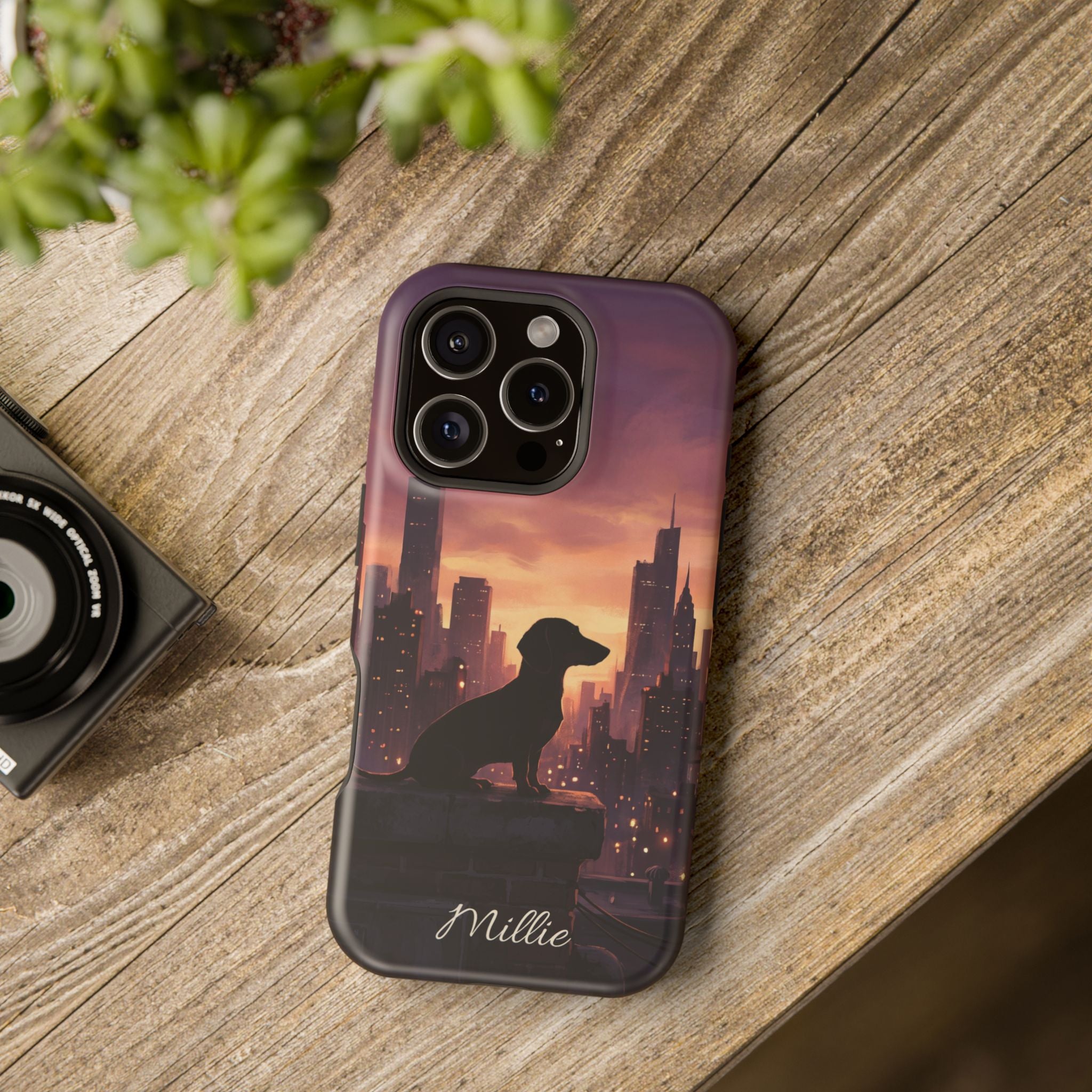 Personalized Dachshund City Skyline Phone Case — Wireless Charging Cover