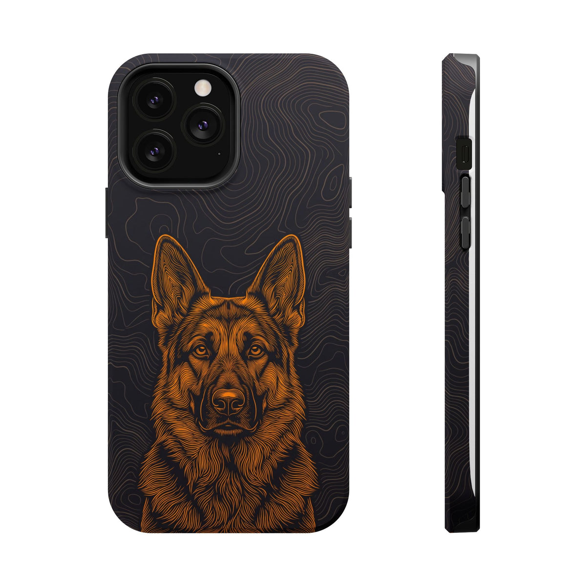 German Shepherd Phone Case | Topographic Line Art — Tough Magnetic Case with Wireless Charging
