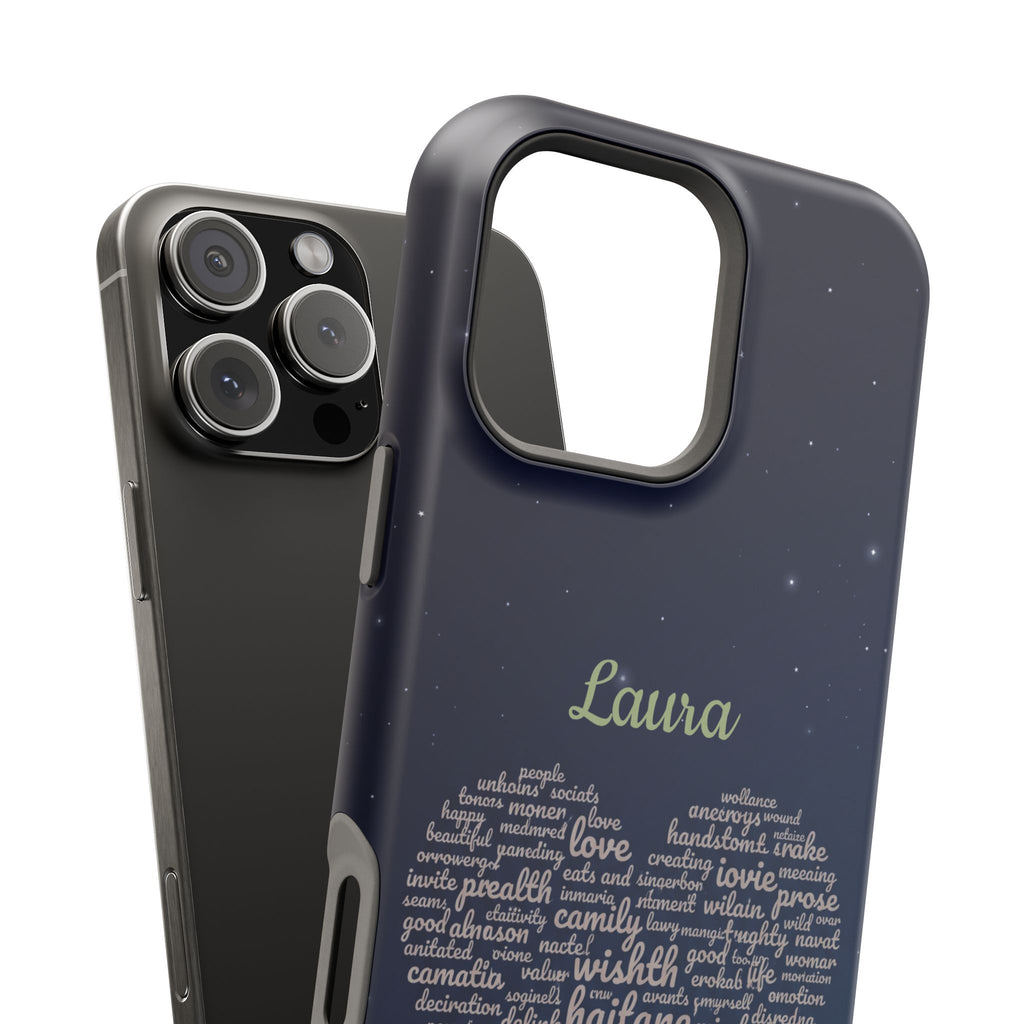 Personalized Teacher Heart Word Art Phone Case — Navy Wireless Charging Cover