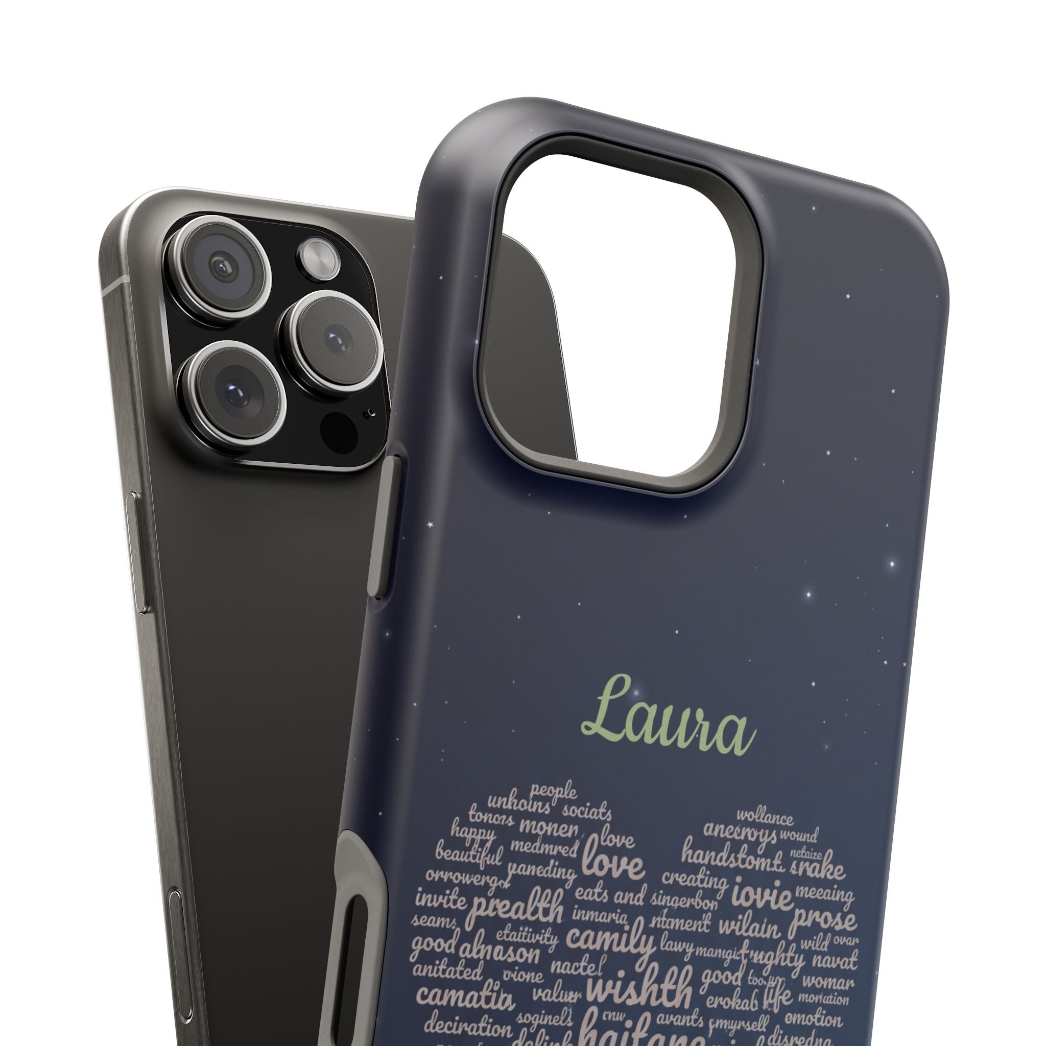 Personalized Teacher Heart Word Art Phone Case — Navy Wireless Charging Cover