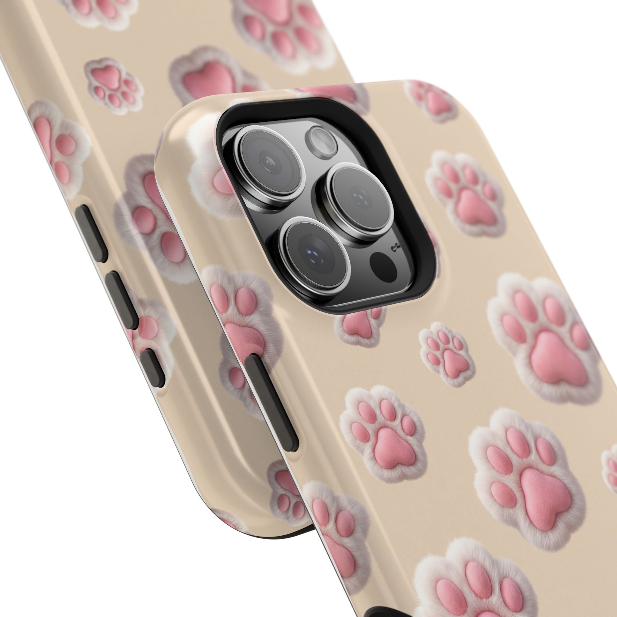 Pink Paw Print Phone Case — Impact-Resistant Wireless Charging Cover