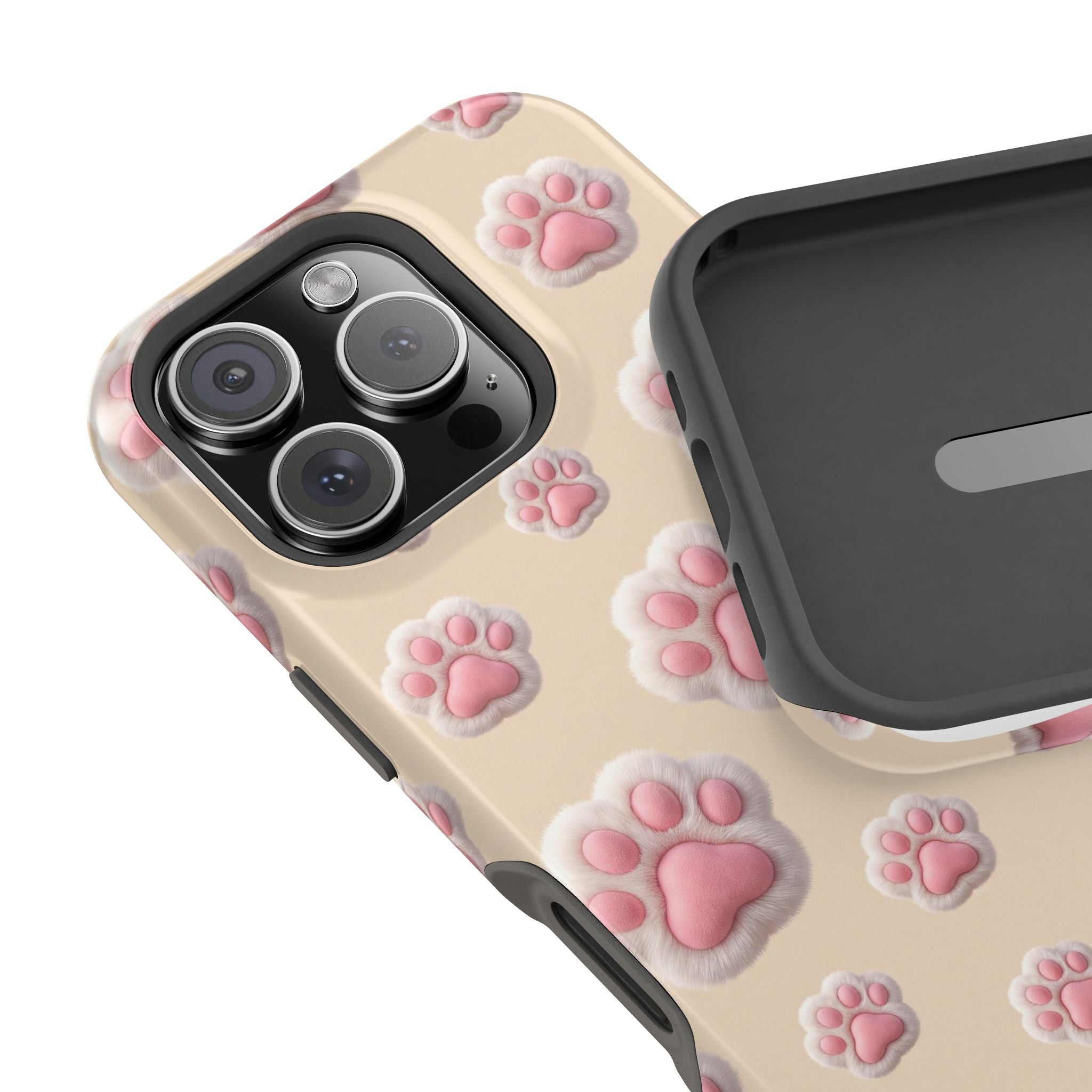 Pink Paw Print Phone Case — Impact-Resistant Wireless Charging Cover