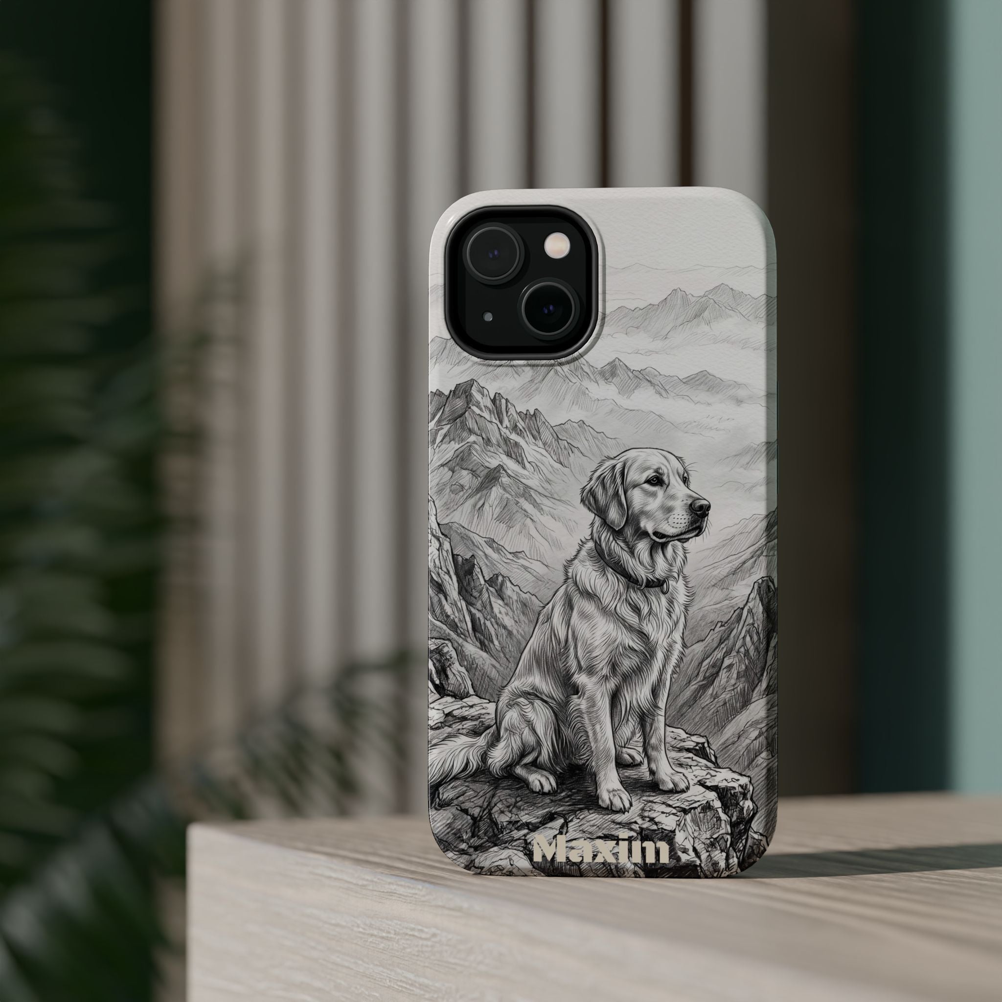 Personalized Golden Retriever Mountain Peak Phone Case — Wireless Charging Cover