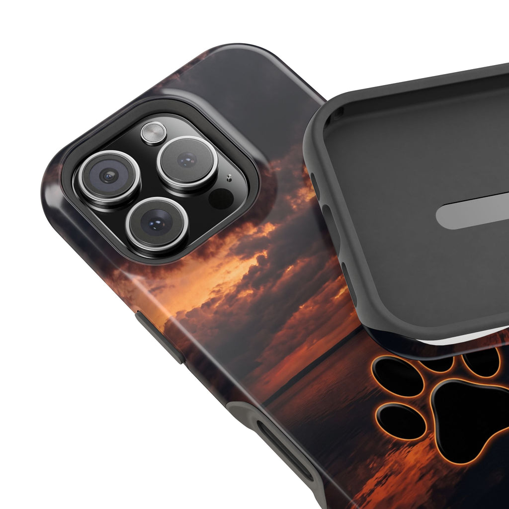 Sunset Paw Print Phone Case — Impact-Resistant Wireless Charging Cover