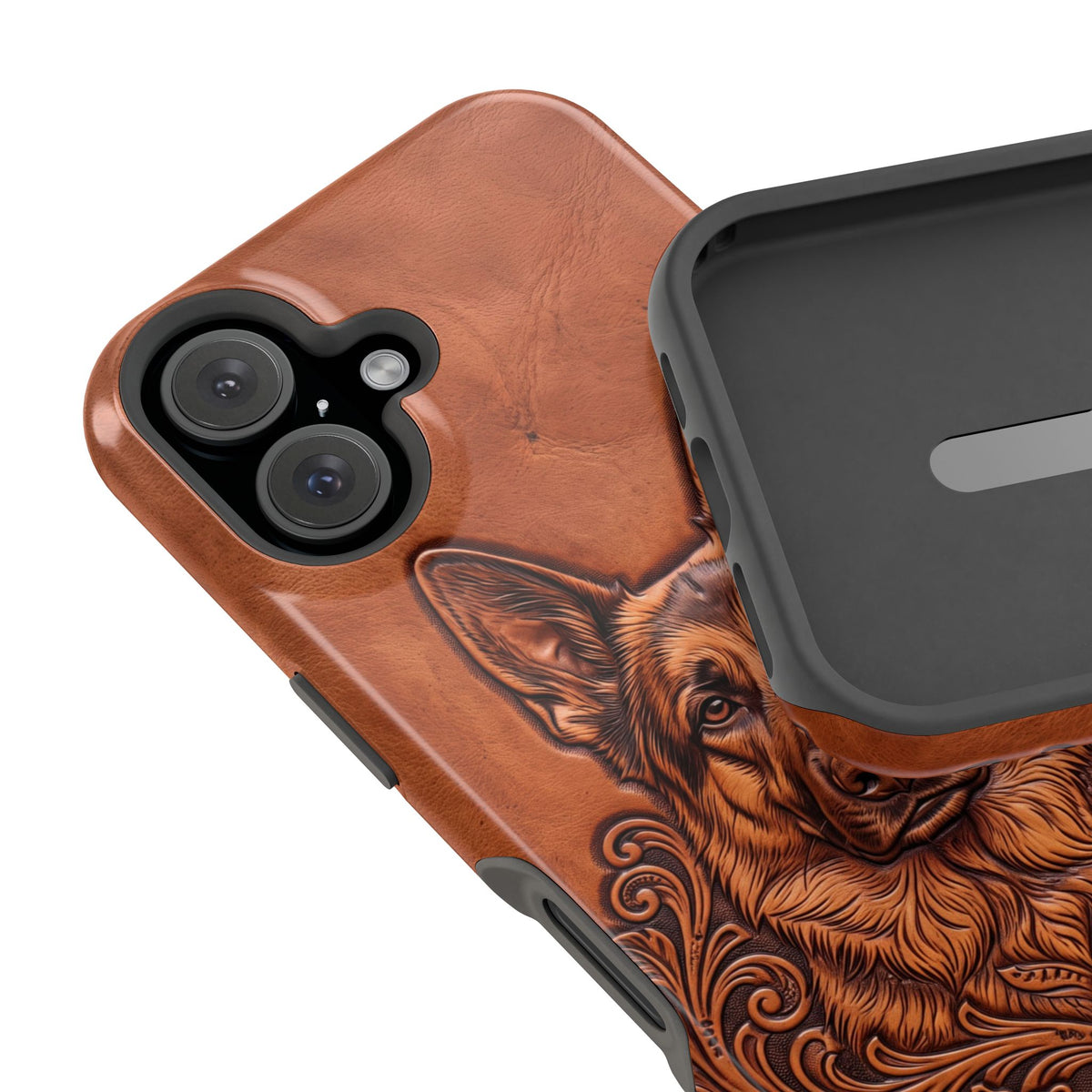 German Shepherd Phone Case | Western Tooled Art — Tough Magnetic Case with Wireless Charging