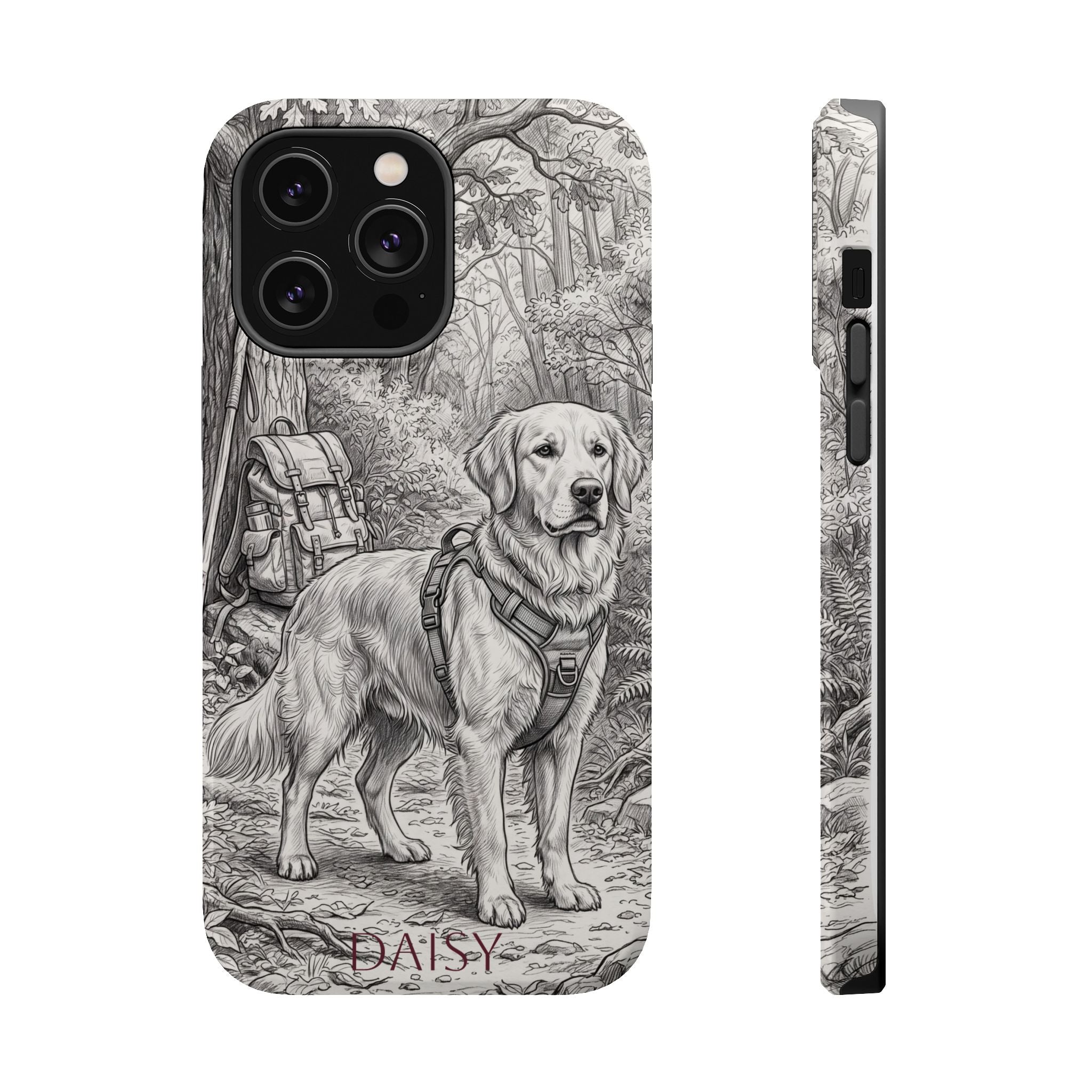 Personalized Golden Retriever Woodland Trail Phone Case — Wireless Charging Cover